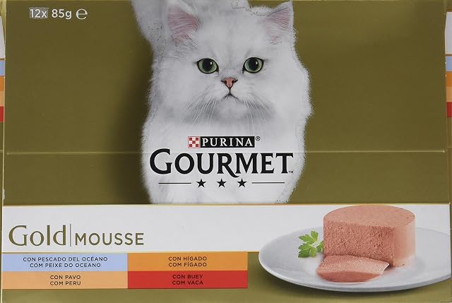 GOURMET Gold Mousse, Comida Húmeda para Gato Adulto, Mousse, Surtido de Pescado del Océano, Pavo