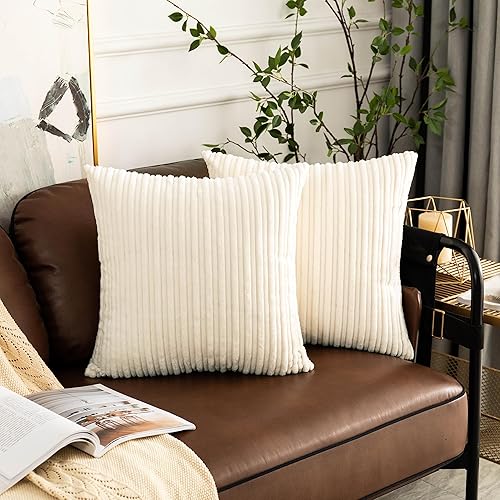 Miniatura 8 de UGASA - Juego de 2 fundas de almohada de terciopelo suave de 22 x 22 pulgadas, decorativas, de pana a rayas en ambos lados, fundas de cojín