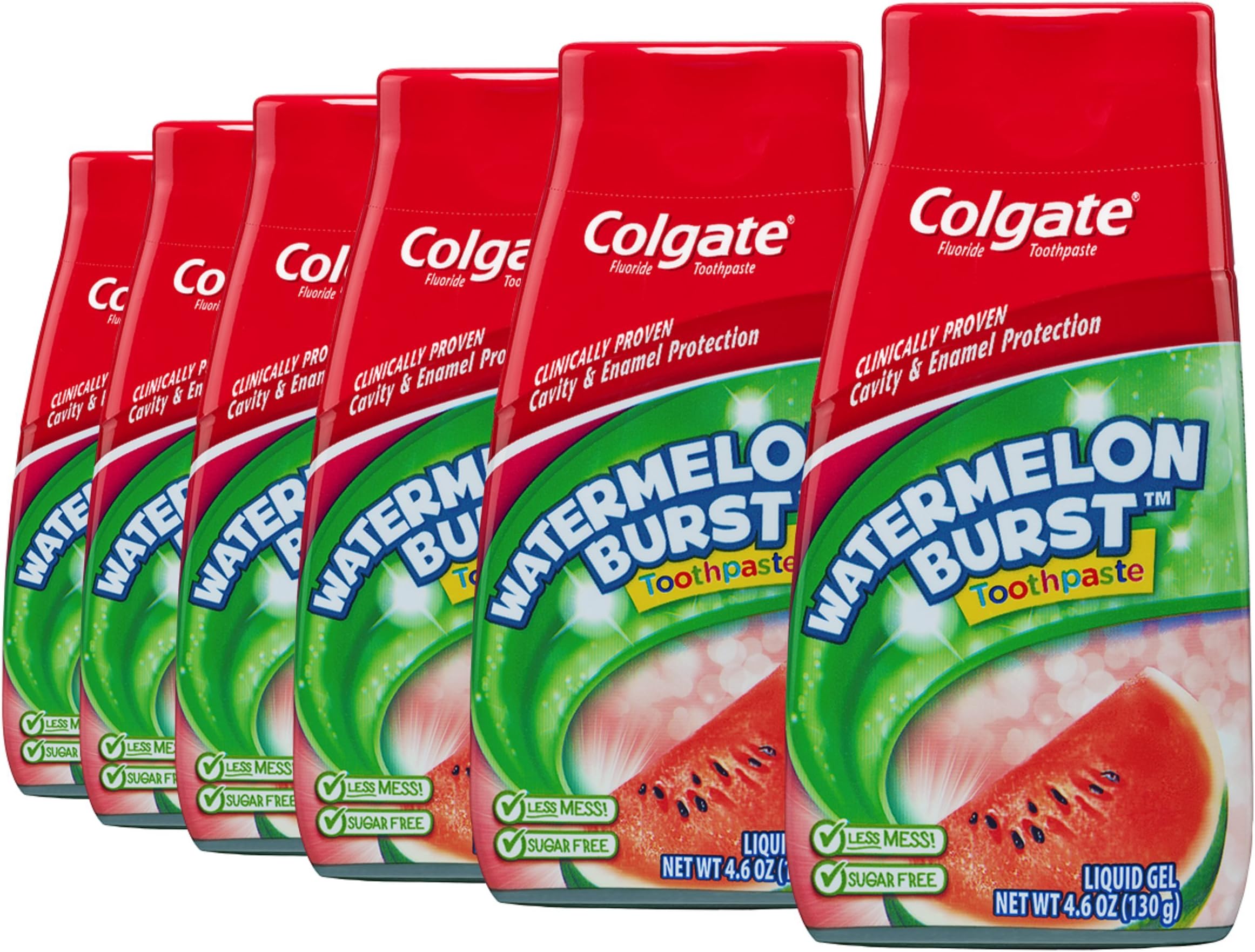 Kids Fluoride Toothpaste Pack, Kids Watermelon Toothpaste Gel with Fluoride, Helps Protect Against Cavities and Helps Protect Teeth Enamel, Watermelon Burst Flavor, 6 Pack, 4.6 Oz Tubes