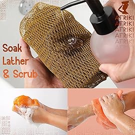 AFRIKI African Net Sponge - Exfoliating Body Scrubber, Black Owned & Rooted in Africa, All Skin Types | 45 in Long (Burnt Orange)