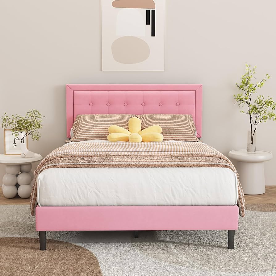 ダブルサイズ 花柄マットレス ピンク Amazon.com: alazyhome Full Size Pink Modern Upholstered