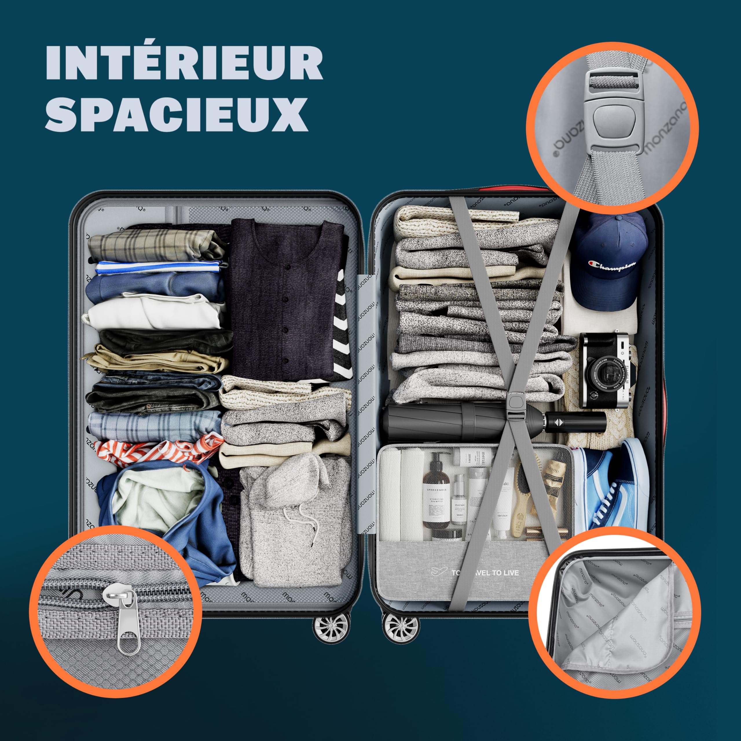 Monzana® Lot de 3 valises rigides Argent M/L/XL 4 Roues 360° Poignée télescopique Cadenas à Combinaison Valise à roulettes