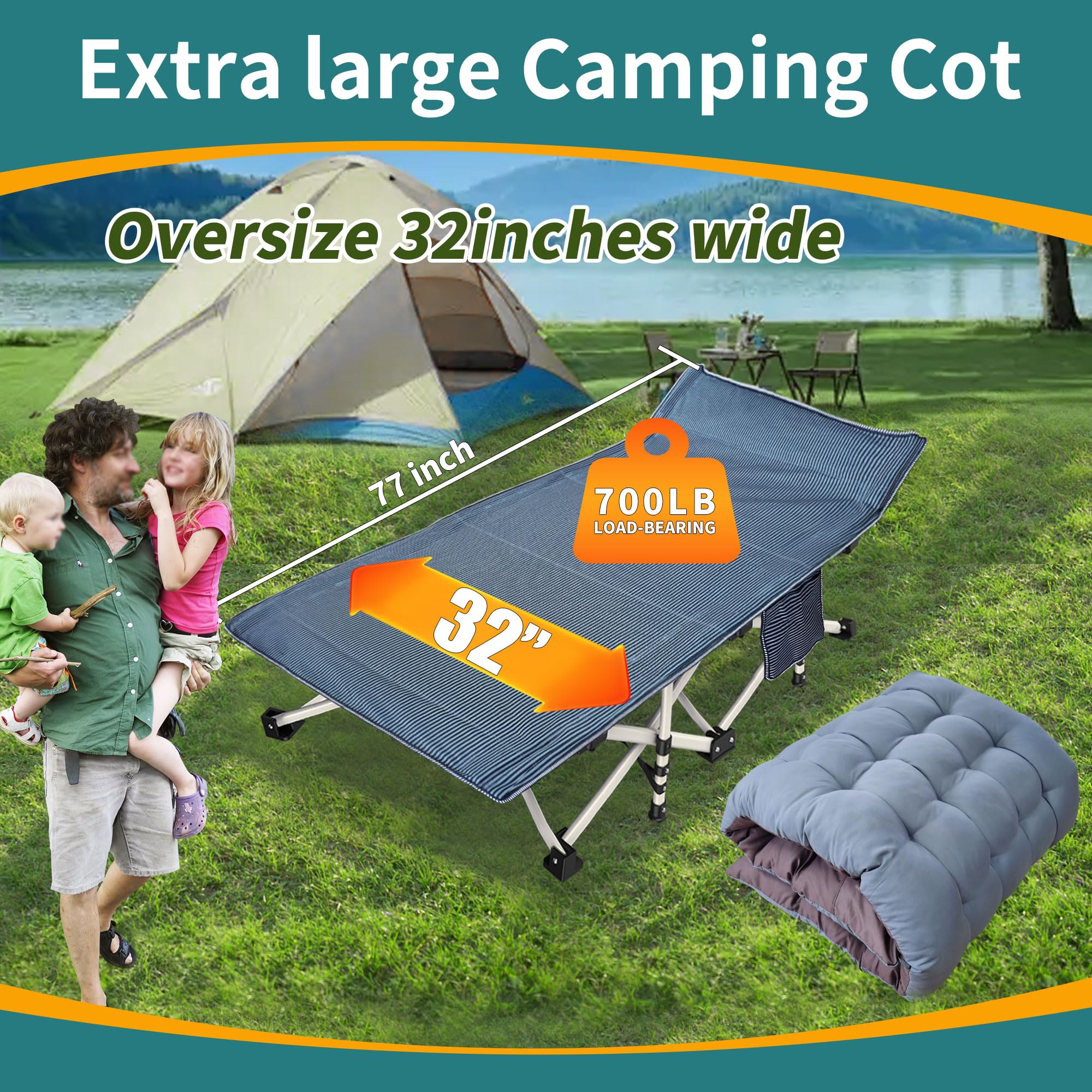 Portable Bed Foldable Cots For Adults XXL Camping Cot With