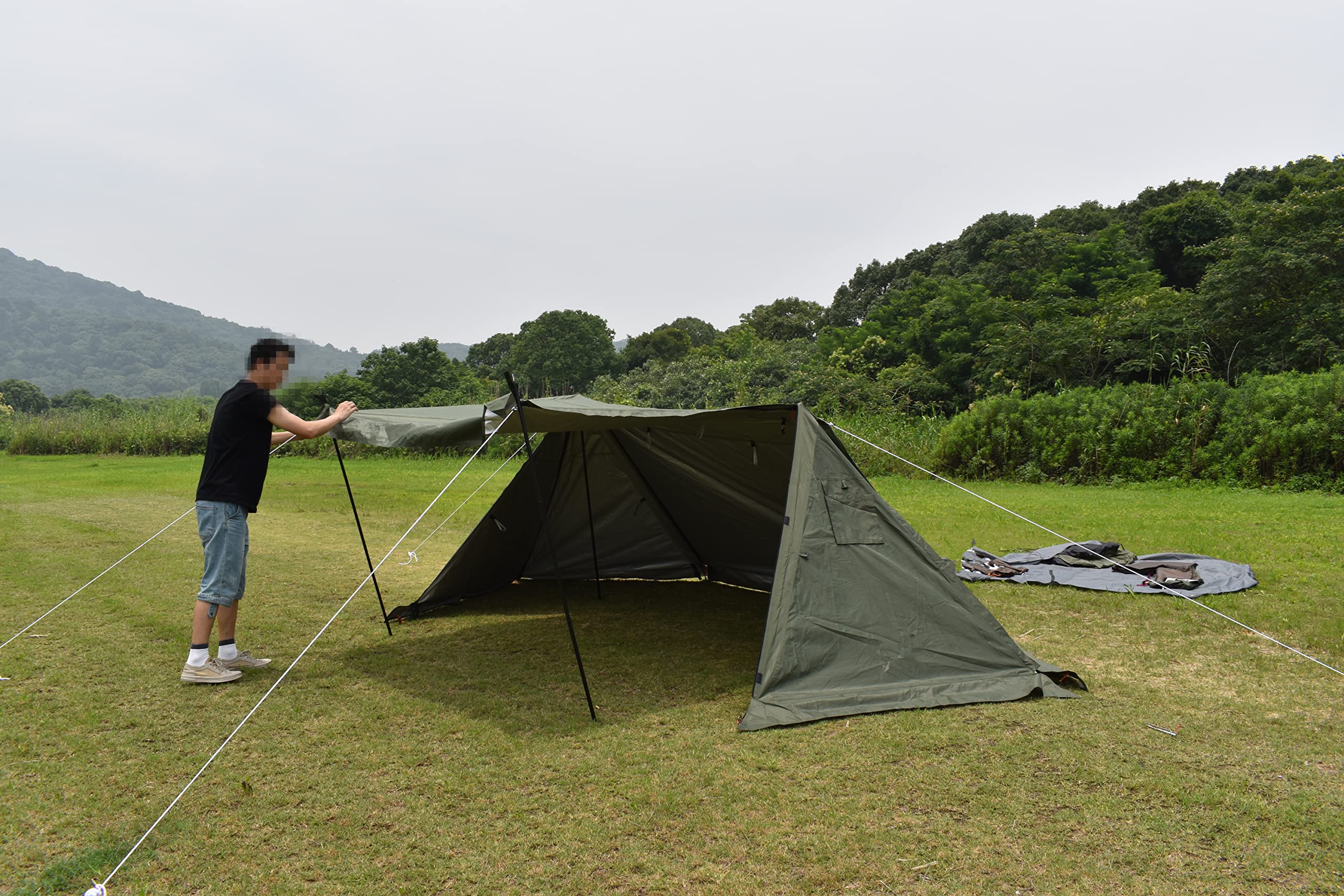 Amazon | タープテント パップテント 軍幕 ポール4本 付属 全面フル