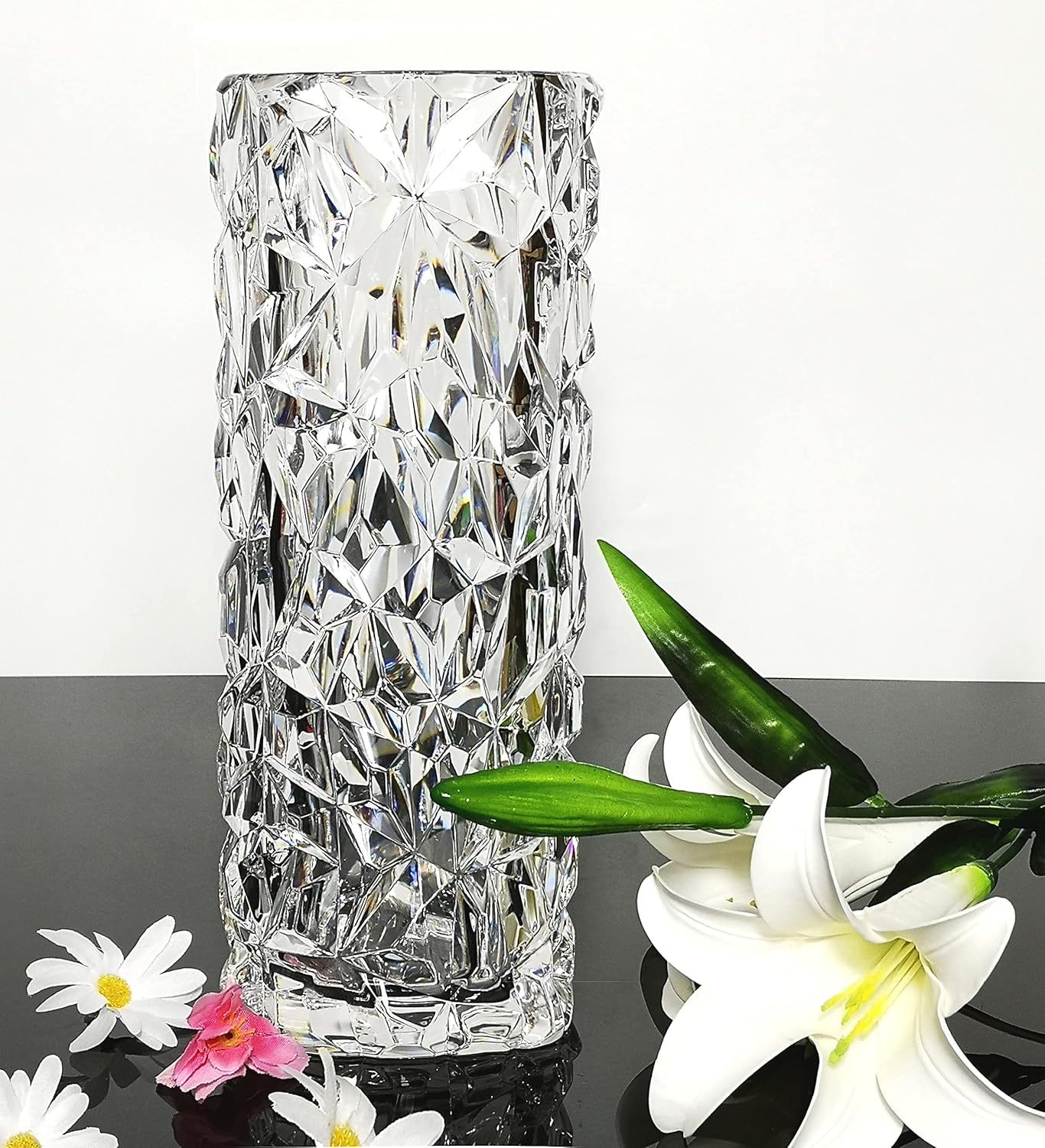 Shatterproof Unbreakable Plastic Vase for Home Decor - Thickened Heavy Crystal Clear Vase for Flowers - Diamond Shape - Large Size - 29cm'' High × 11cm'' Wide