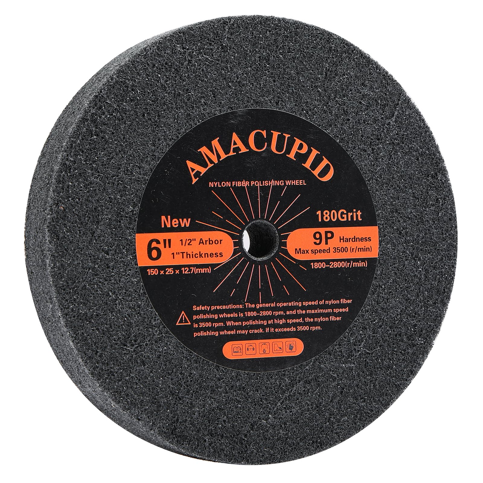 Deburring Wheels Nylon Fiber Buffing Wheel 6 inch 9P Hardness. for Bench Grinder Polishing Machine. Silicon Carbide Abrasive. Polishing Stainless Steel, etc. 1/2 inch Arbor, 180 Grit