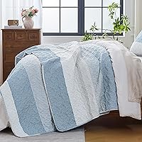 Vista 58 de Andency - Juego de ropa de cama Queen, edredón de patchwork azul mineral, 3 piezas, colcha de verano a rayas ultra suave y ligera, juego