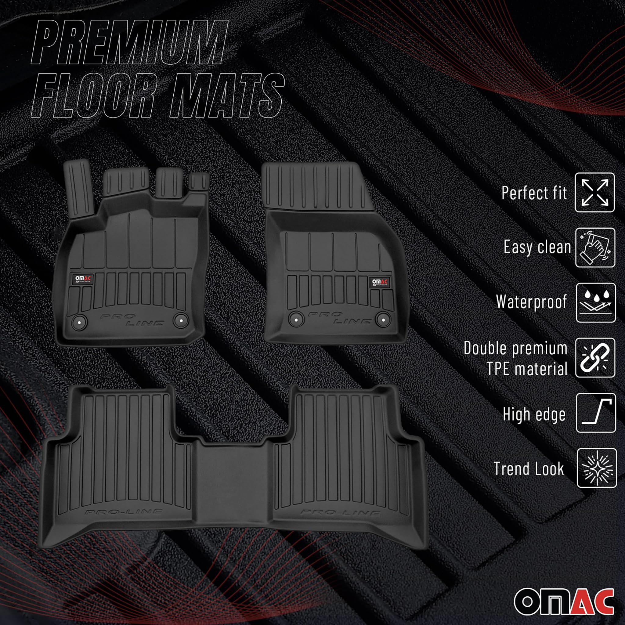 Dywaniki Dywaniki Gumowe Pasujące do VW Touran II 2015-2026 OMAC Premium 3D Czarny TPE 3X