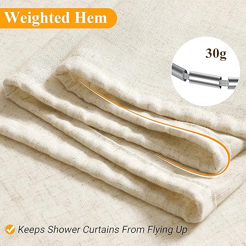 Miniatura 5 de Naturoom Cortina de ducha de lino natural, decoración de baño estilo bohemio campestre, cortinas de ducha beige para baño, tela neutra con textura