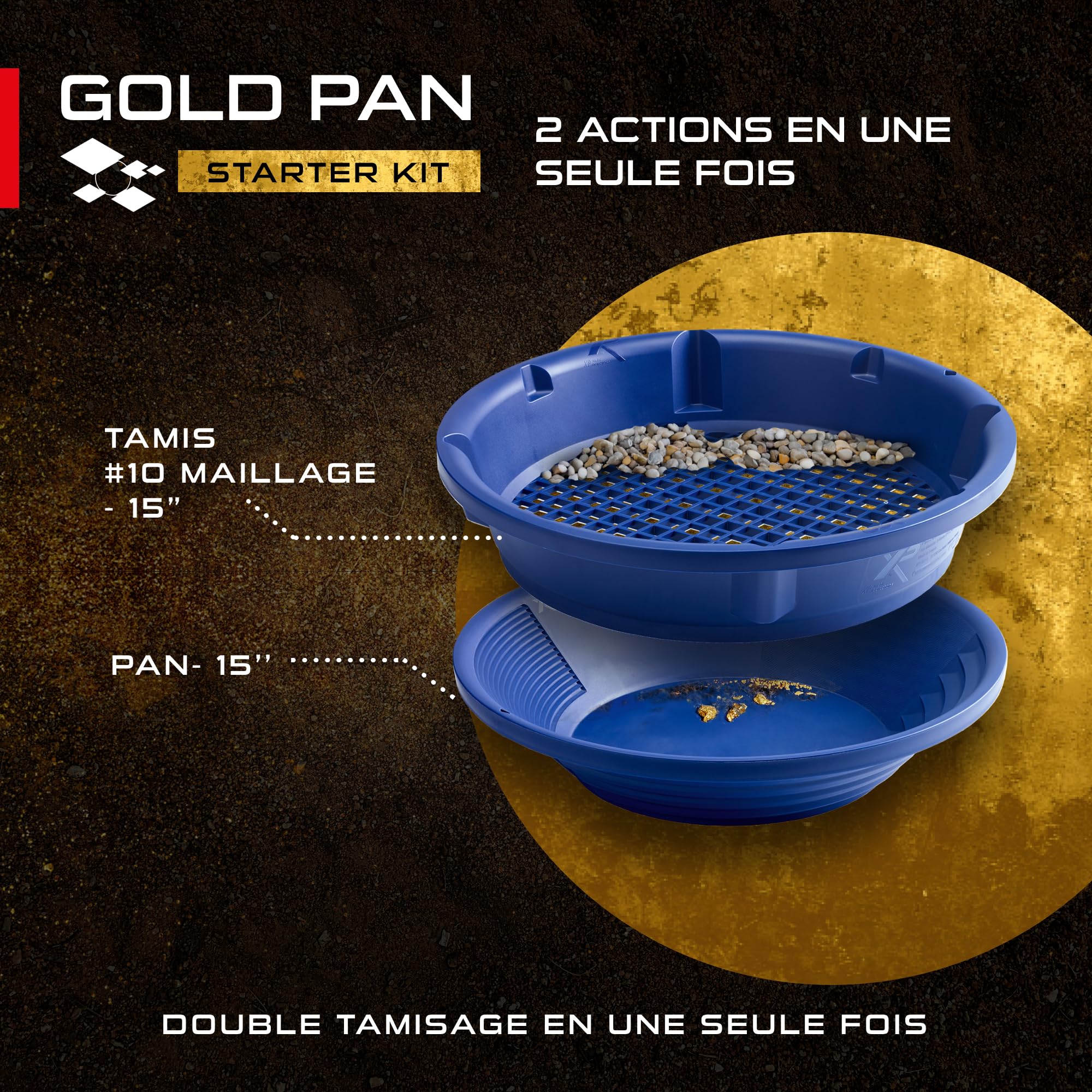 XP Metal Detectors Kit de démarrage Gold Pan - Inclus pan 37cm, tamis et accessoires GP-Starter-KIT