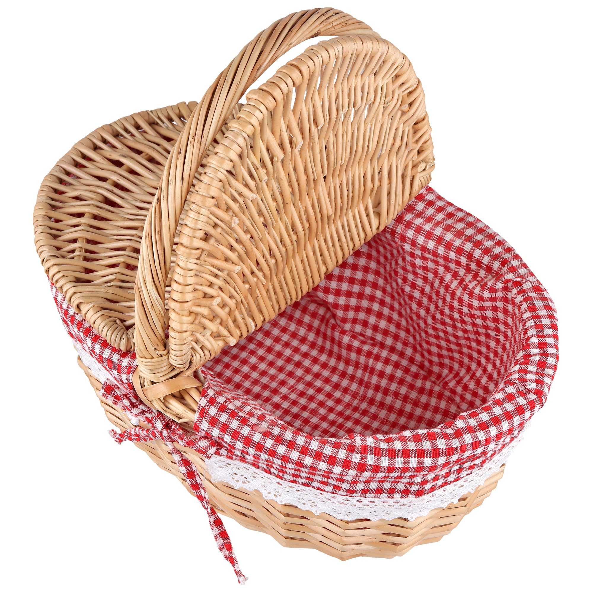 Picknickkorb mit Deckel, großer Weidenkorb mit henkel und Liner,34x23x17cm