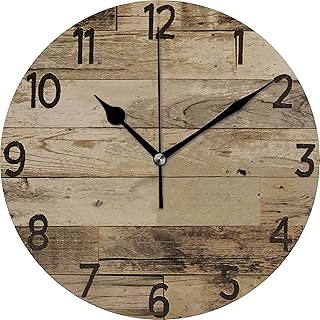 Decorative Wood Style Round Farmhouse Wall Clock 12 Inch Silent Non Ticking Battery Operated Home Decor Wall Clocks for Living Room, Bedroom, Kitchen