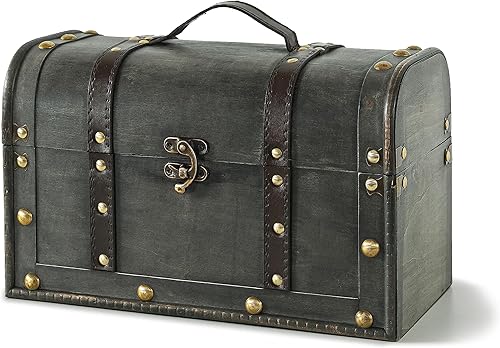 Soul & Lane Katherine - Cofre del tesoro pequeño con asa y tapa con bisagras, baúl decorativo de pirata para accesorios y decoración del hogar, caja