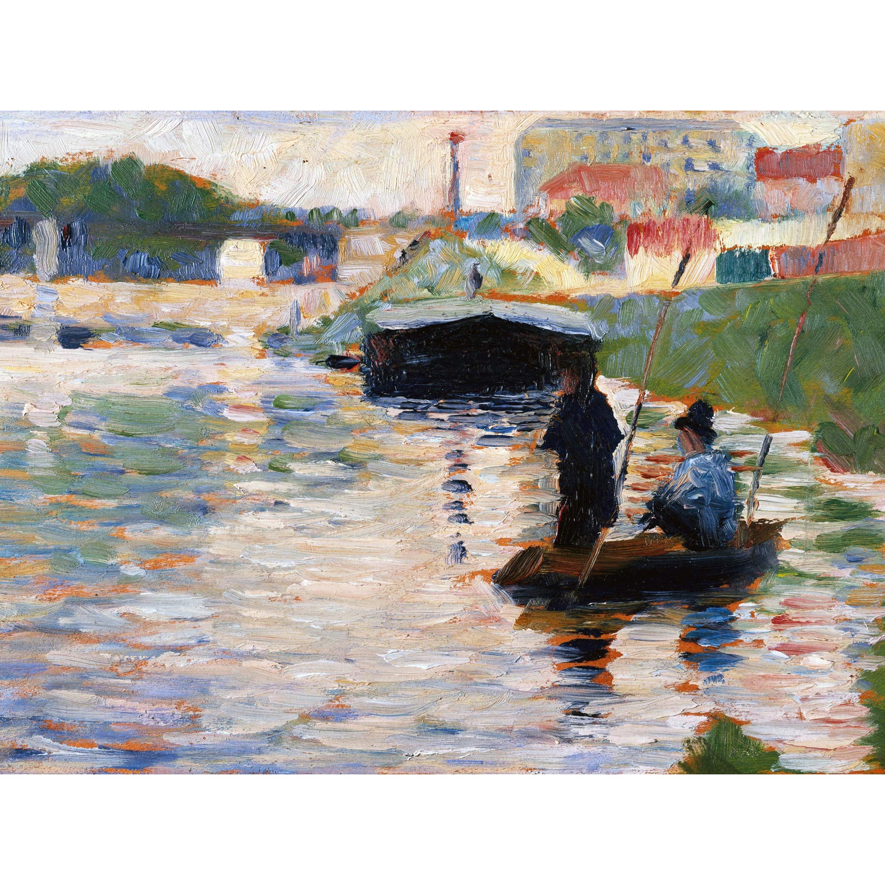 Artery8 Seurat View Of The Seine Painting Premium Wall Art Canvas Print 18X24 Inch