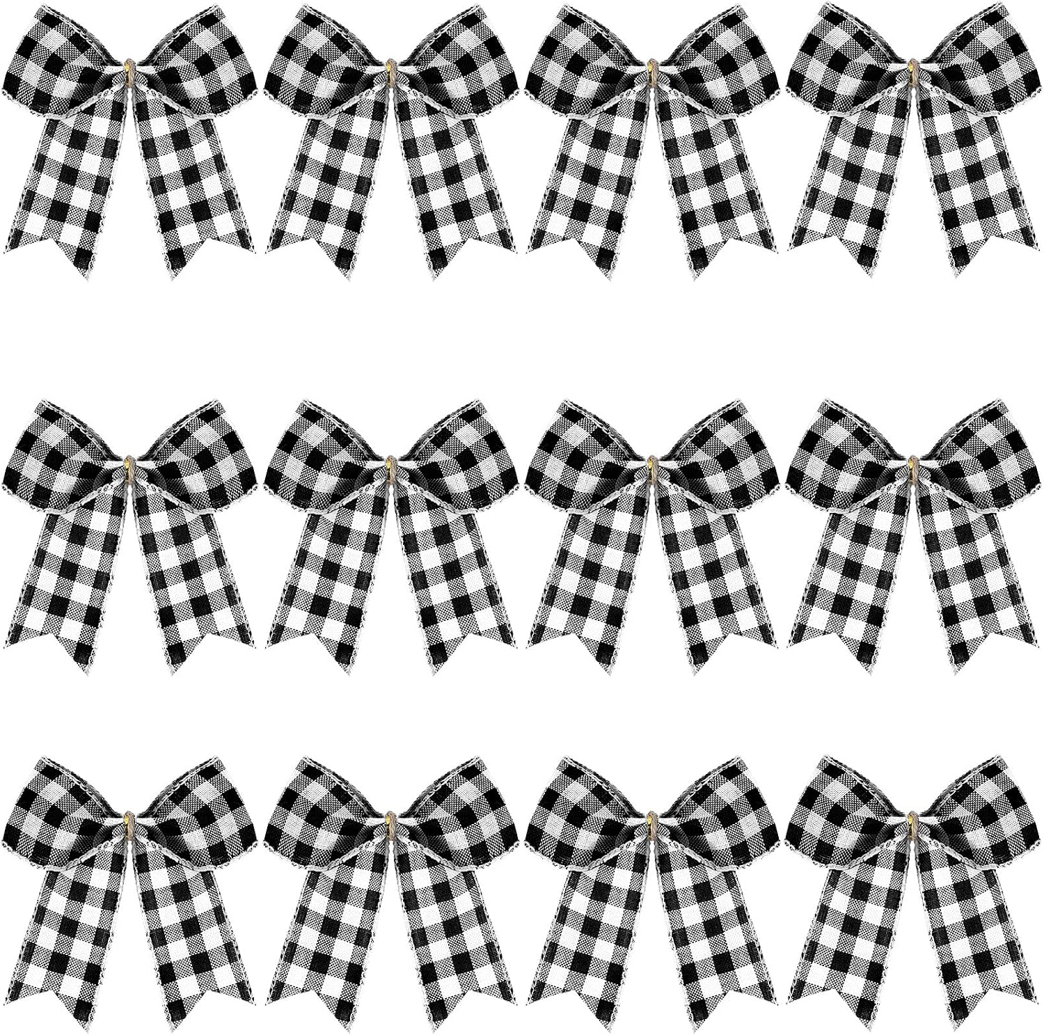 WILLBOND 12 Pcs Buffalo Plaid Bows,Black and White,4 x 4 Inch | Layered Ribbon Bows for Christmas Wreaths, Tree Ornaments, Farmhouse Home Decoration, Rustic Holiday Indoor Accents