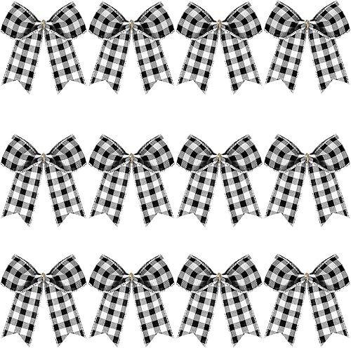 Miniatura 22 de WILLBOND 12 lazos decorativos de terciopelo de arpillera a cuadros de búfalo para coronas para envoltura de regalo, decoración de fiesta de Navidad