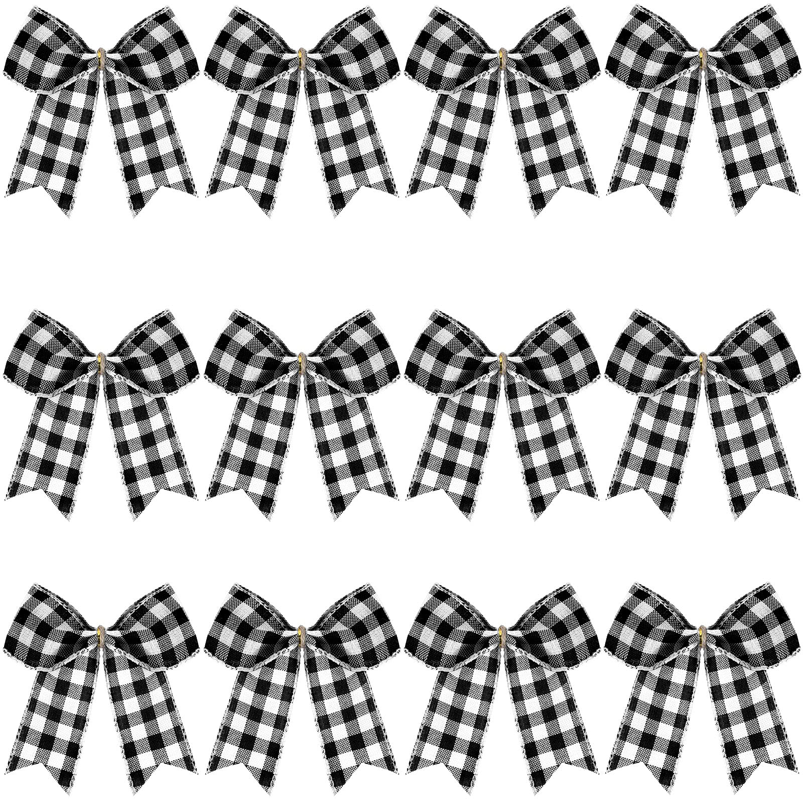 WILLBOND 12 Pieces Buffalo Plaid Bows Burlap Decorative Velvet Bows for Wreaths for Gift Wrap Christmas Party Decoration(Black and White,2.4 x 2.4