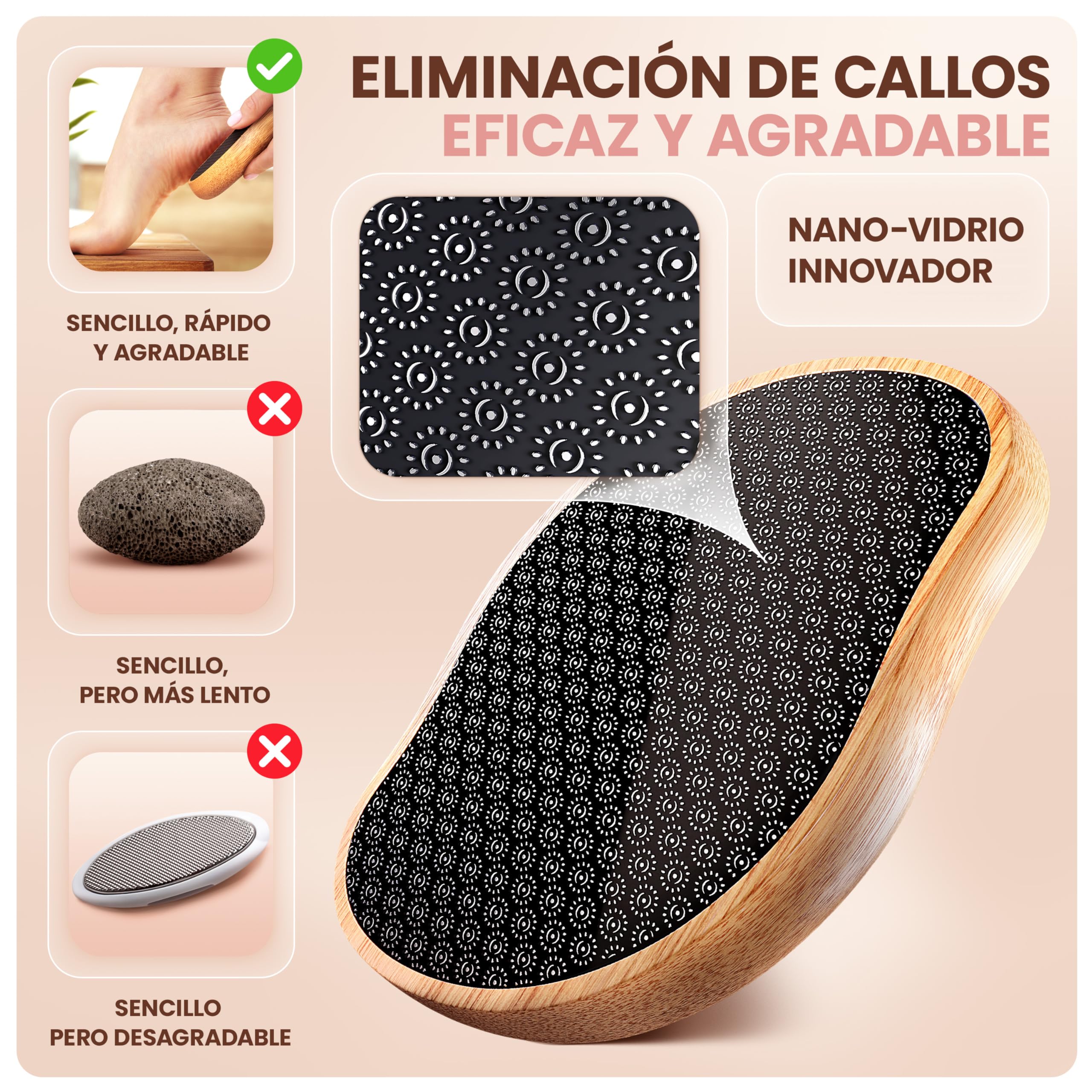 BAMBUA Lima Pies Durezas - (100% Efecto Anti-Callos) Callos Pies Eliminar - Para Pies Hermosos - Vidrio Nano Eficaz - Quita Durezas Para Pies - Piedra Pomez Para Pies Premium - Quita Callos (Negro)