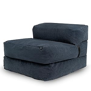 bananair - Sofá Cama 1 Plaza Convertible - Cama Individual Desfundable en Terciopelo Acanalado - Sillon Una Plaza, Futón Japonés Práctico y Confortable, Acolchado en Espuma (70 x 190 cm, Azul)