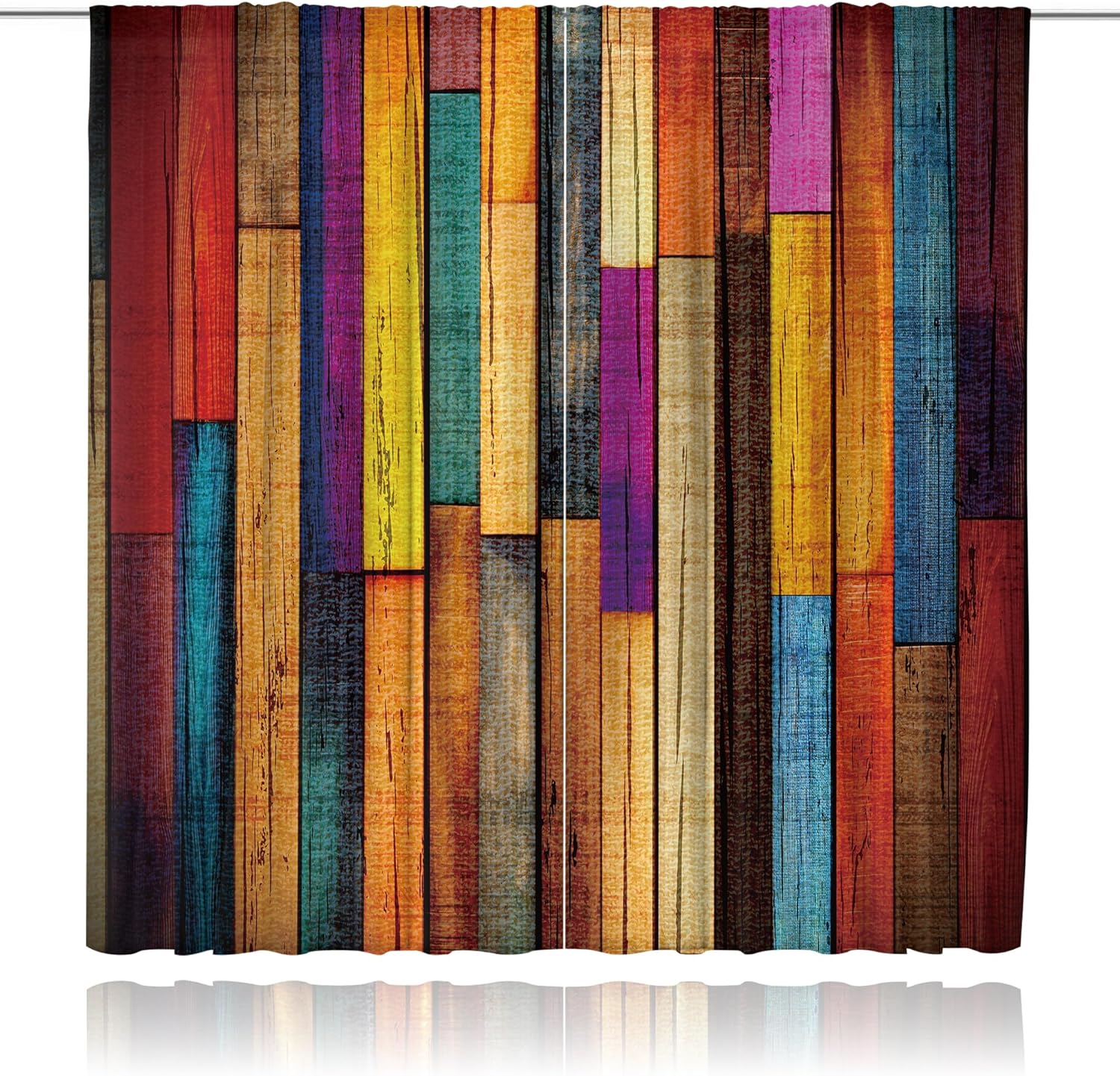MESHELLY Rustic Farmhouse Curtains 52W X 84H Inch Rod Pocket Colorful Curtains for Living Room Western Barn Door Wooden Decor Multicolor Wood Cabin Country Garage Art Printed Bedroom Drapes 2 Panels