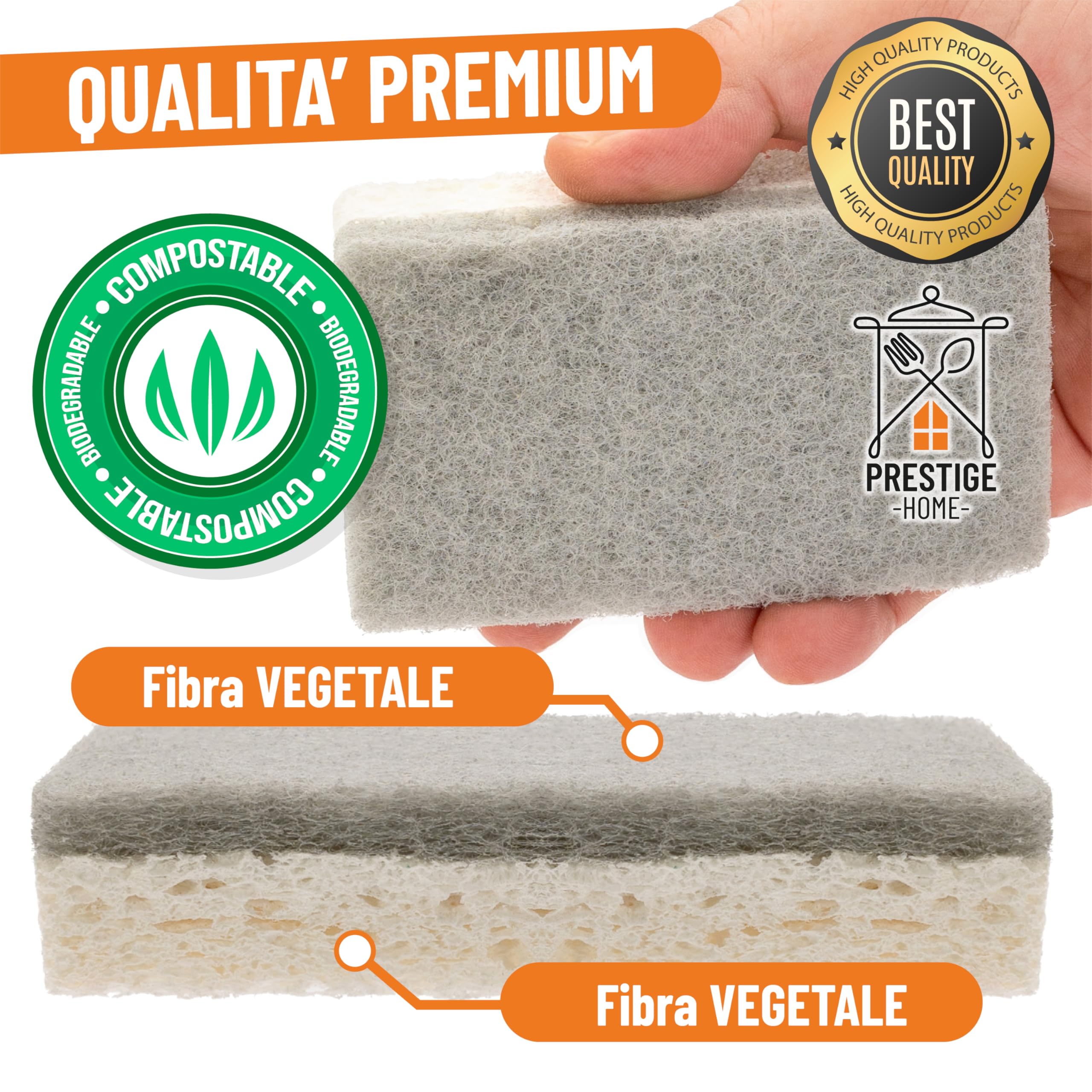 Prestige Home Set di Spugnette Cucina Ecologiche, Spugna Piatti Ecologica, Spazzole Lavapiatti Ecosostenibili, PH003