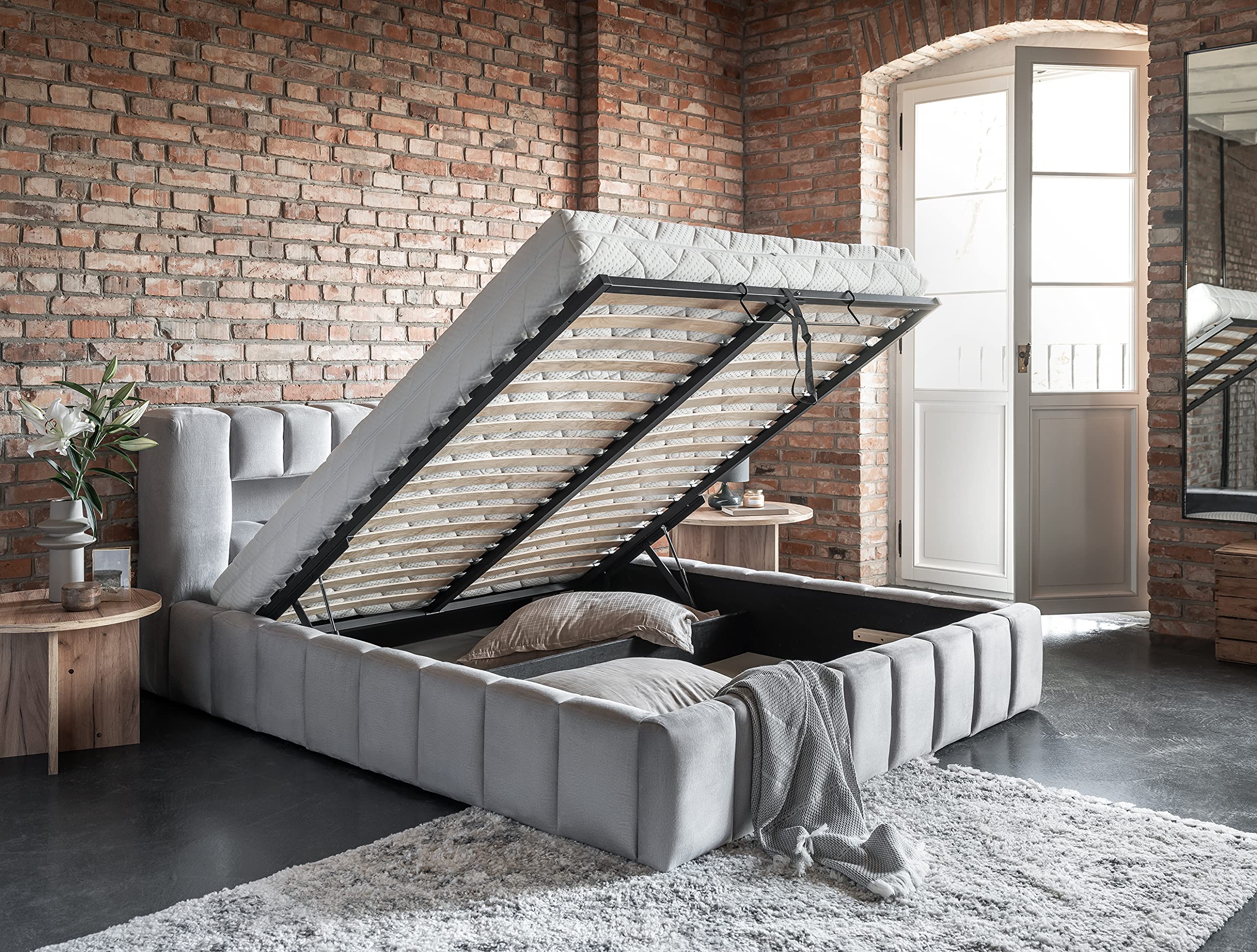 Luksusowe łóżko tapicerowane w zestawie LED Ambiente designerskie łóżko Lamica 180x200 Monolith 97