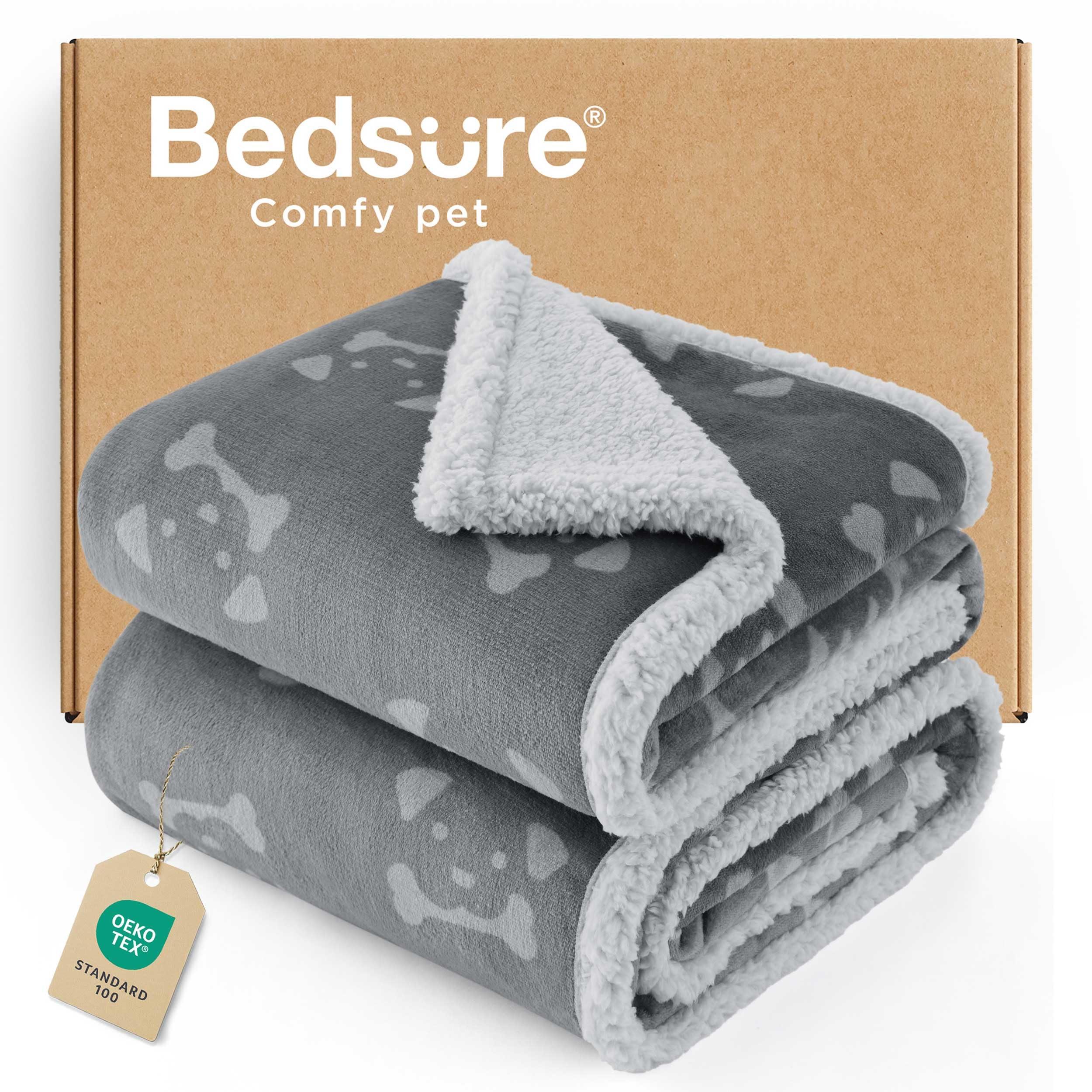 BEDSURE wasserdichte Hundedecke Grosse Hunde - 152x127cm Hundedecke waschbar, Hunde Decke Sofaschutz aus Sherpa Fleece, Decke Hund weich, Grau