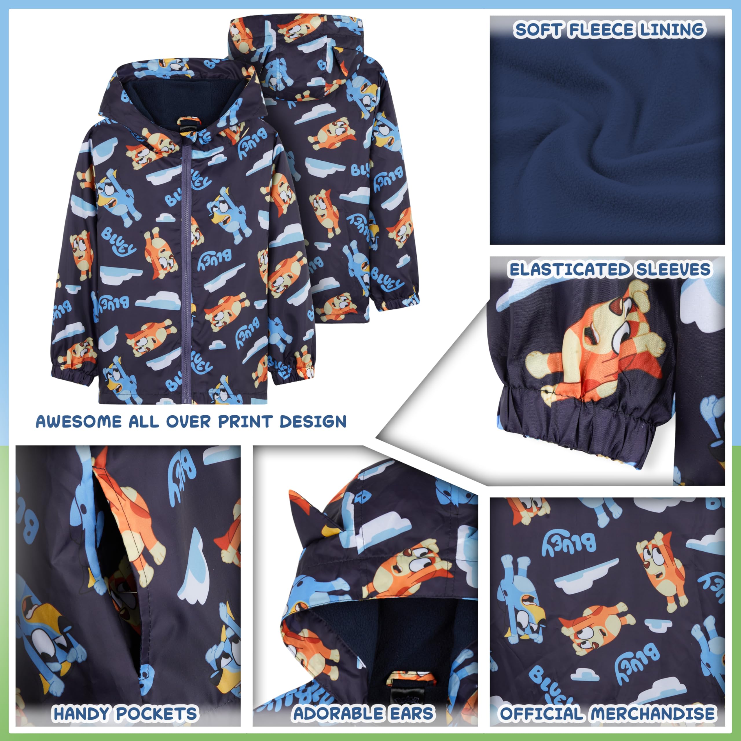 Bluey Chubasquero para Niñas, Poncho Impermeable con Capucha y Bolsillos