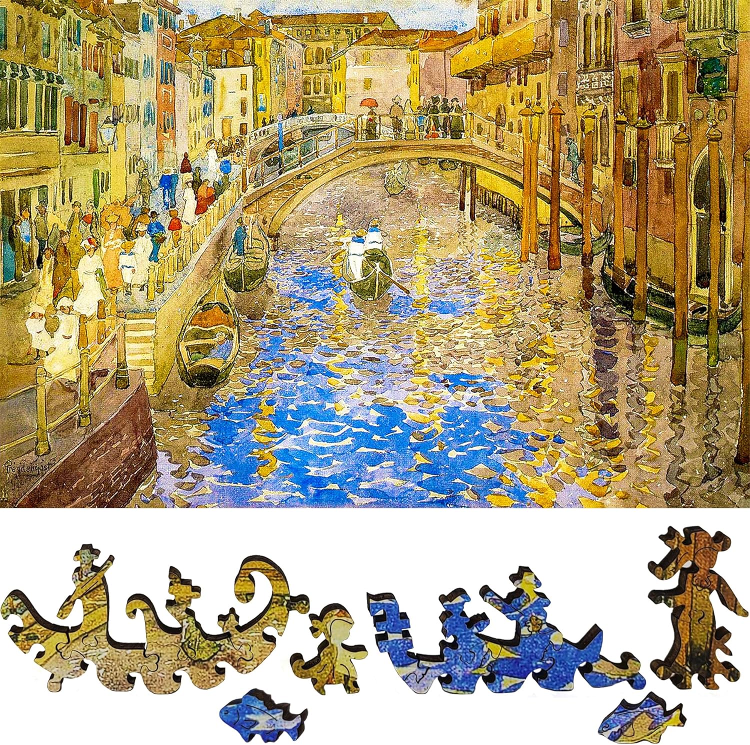 Wooden Jigsaw Puzzle for Adults - Uniquely Shaped Pieces - Made in The USA by FoxSmartBox - 435 Pieces - Venetian Canal Scene