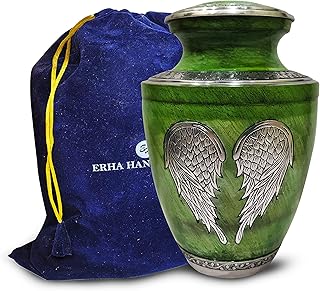 Angel Wing Engraved Urns for Ashes - Adult Urns Burial Metal Funeral Urn for Human Ashes - Urns for Your Loved Ones (Green Marble)