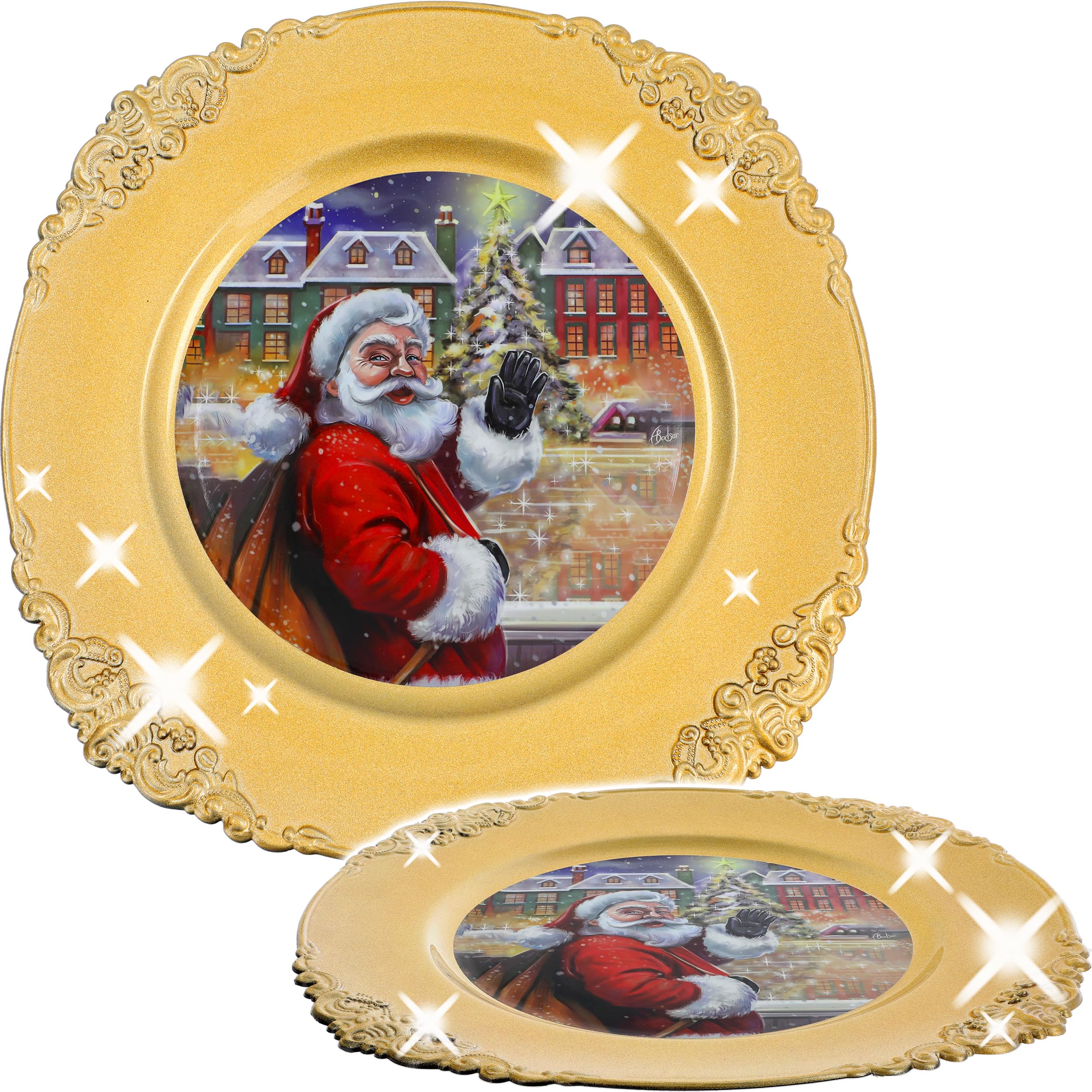 alles-meine.de GmbH Teller/Platzteller Weihnachten - Weihnachtsmann Ø 35 cm - großer Unterteller/Plätzchenteller - Weihnachtsteller rund flach