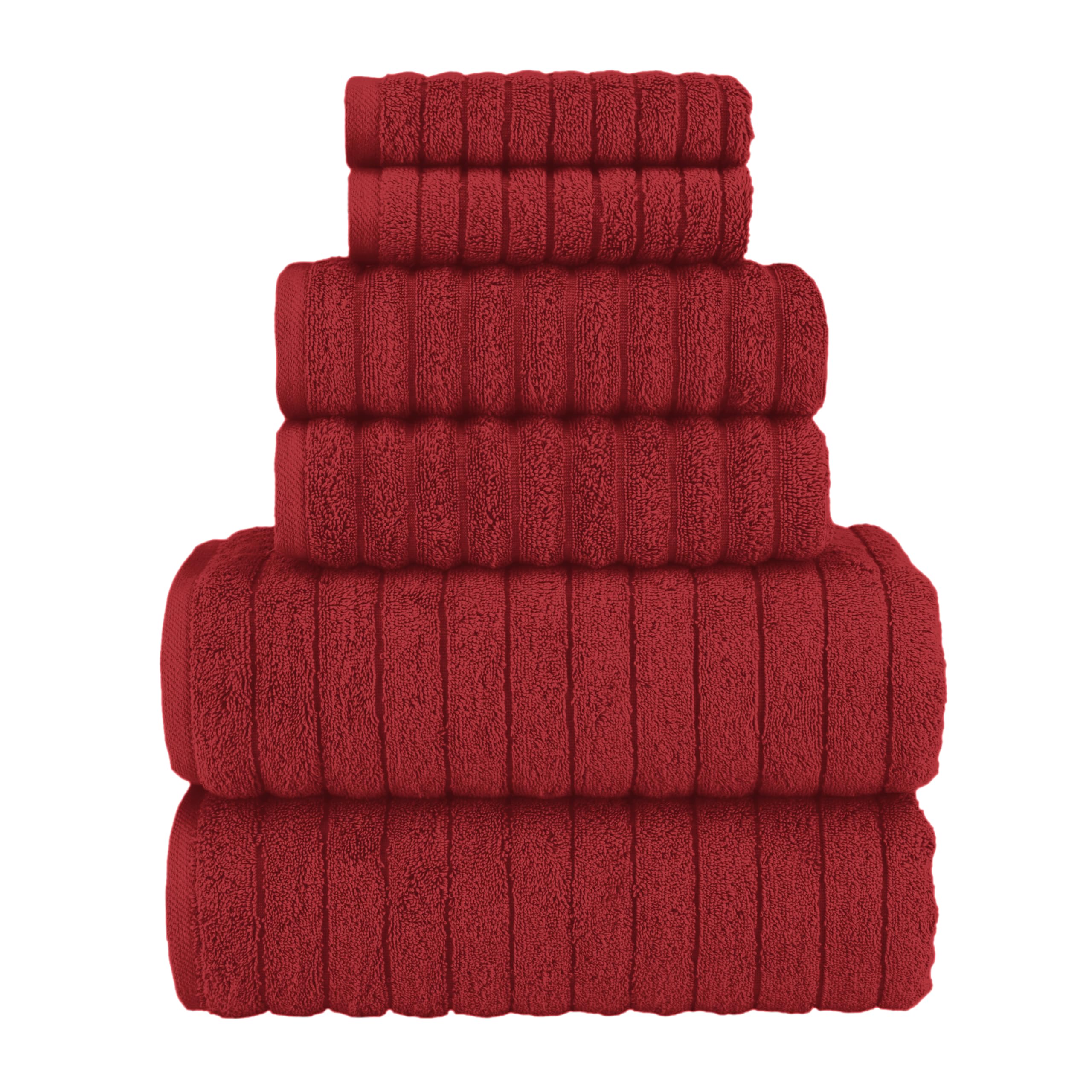 Elegant Comfort100% Turkish Cotton Corduroy Ribbed Luxury Bath Towels 6-Piece Set, Premium Feel - Quick Dry, Highly Absorbent, Contains 2 Bath Towels, 2 Hand Towels, and 2 Washcloths, Burgundy