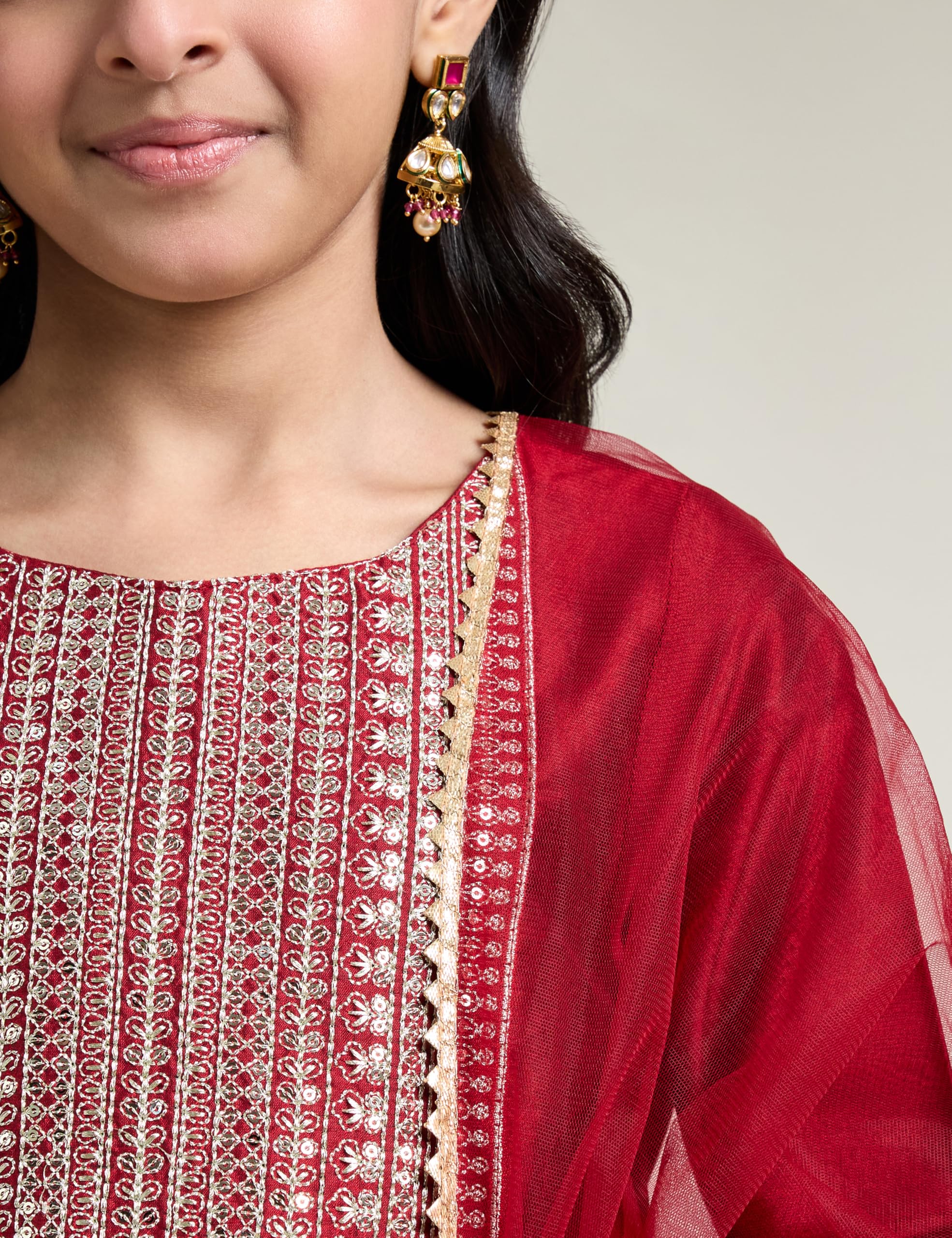 Amazon Brand - Symbol Girl's Rayon Ethnic Wear Embroidered Kurta Set with Net Dupatta - Image 6 thumbnail