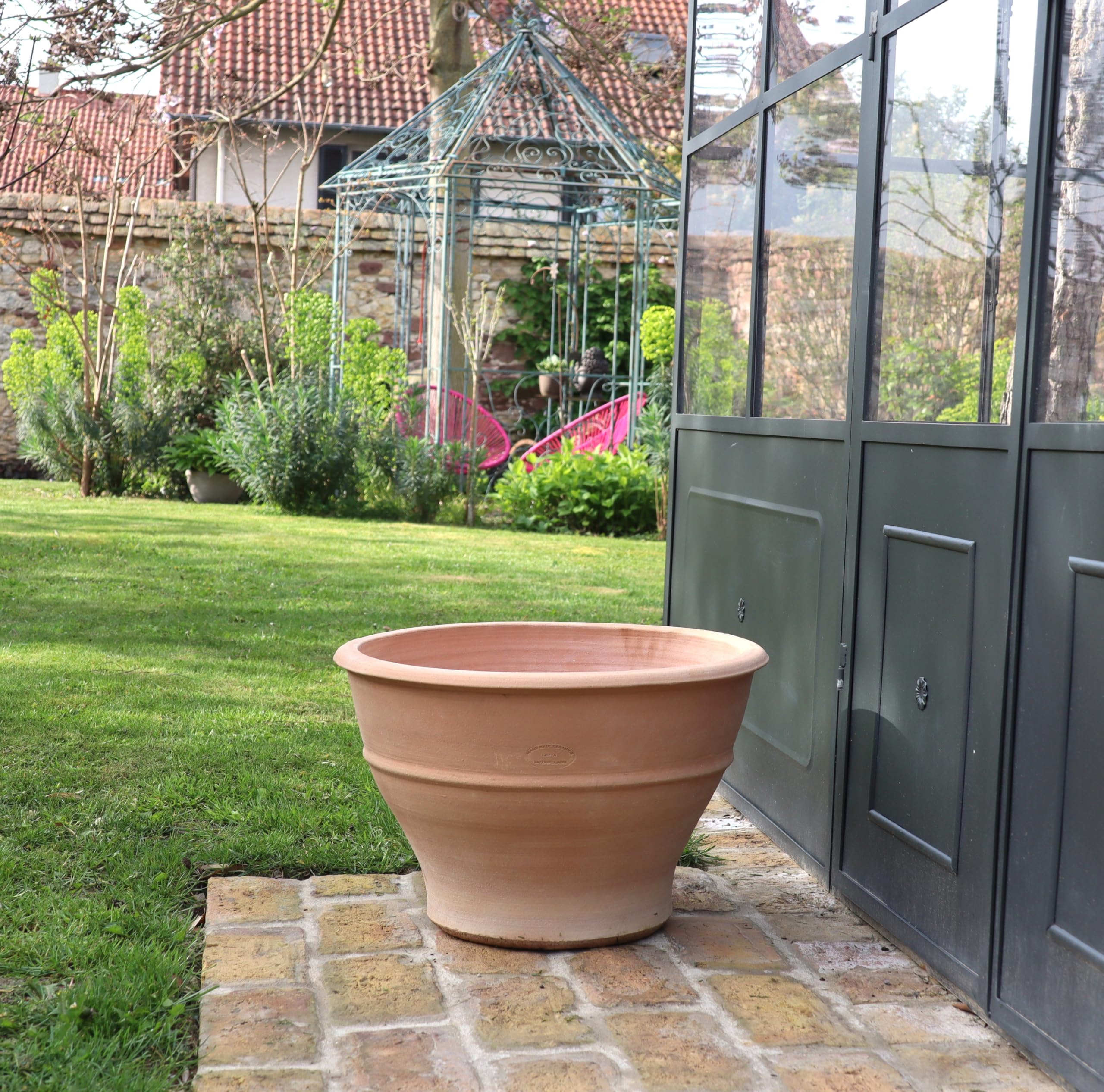 Palatina Werkstatt winterfester Terracotta Blumentopf, Pflanzkübel 50 cm breit Pflanzschale für Außen Terrasse Garten, Buxus