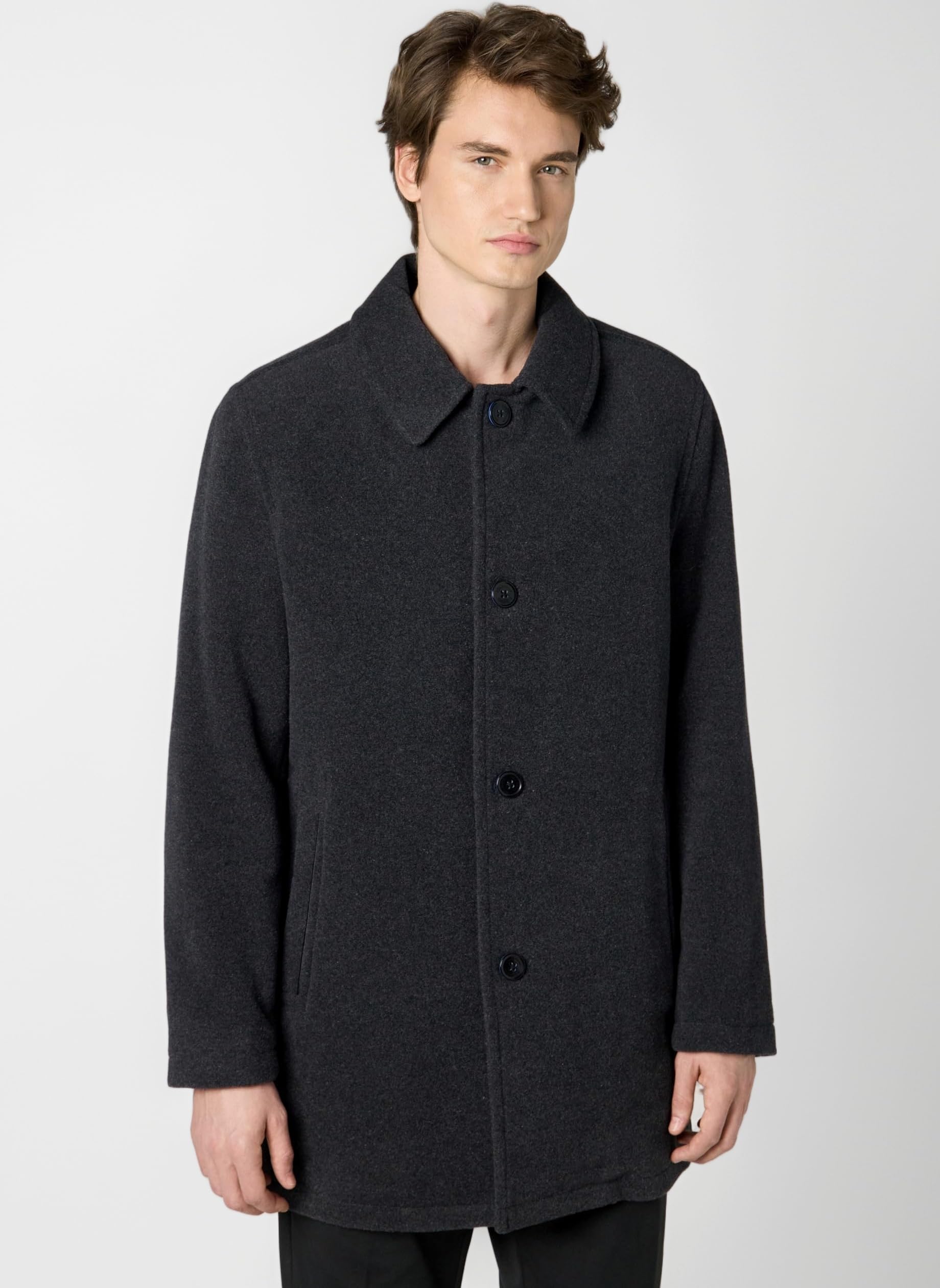 Cole Haan Men's Button Up Wool Plush Car Coat Wool Coats