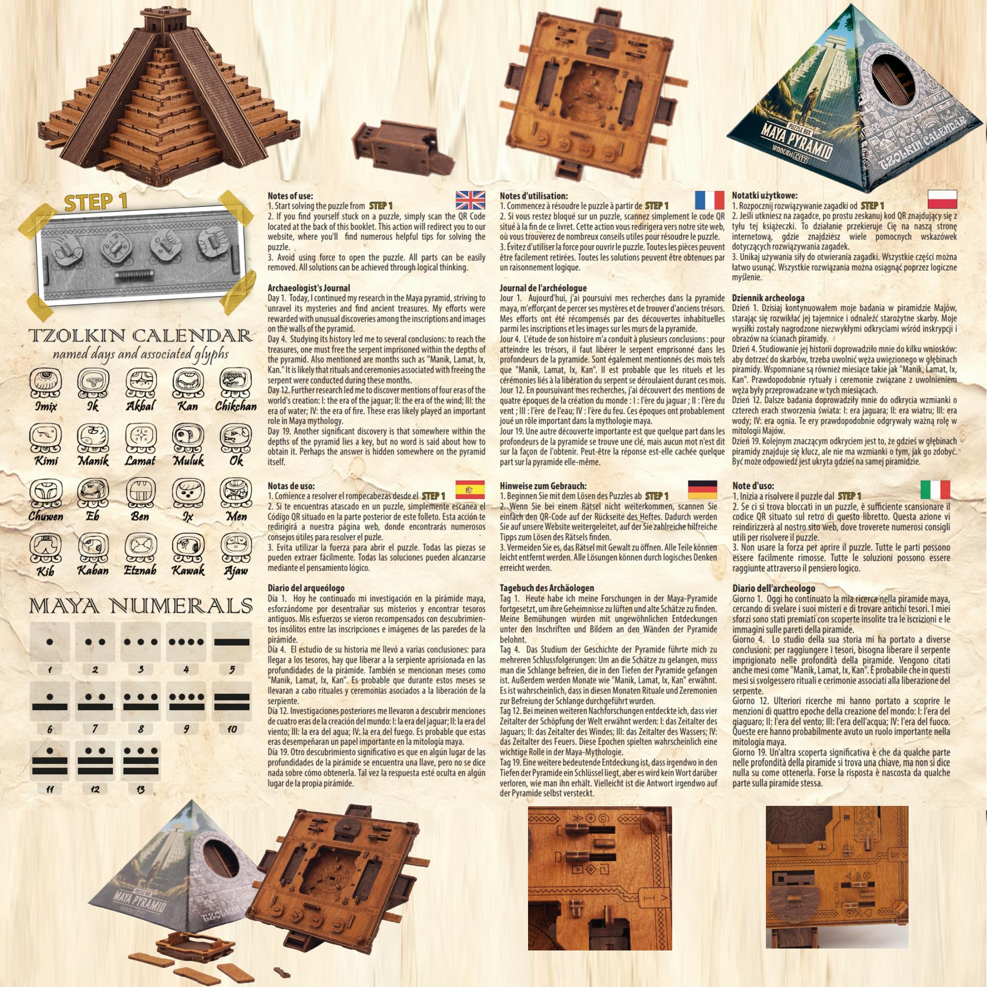 Boîte à Puzzle Pyramide Maya – Escape Room En Bois, 17,2x17,2x10 Cm – Défi Intellectuel, Fabriqué UE
