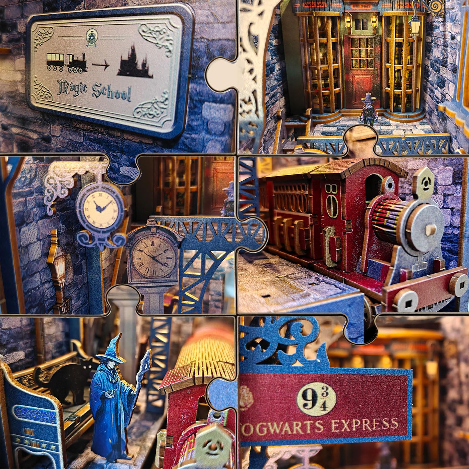 Book Nook Kit Magic Train Station Booknook Decor | 3D Holzpuzzle mit Bewegungsmelder-Licht, Anfängerfreundliches Bastelset für Zuhause Ornament & Urlaubsgeschenk 14+