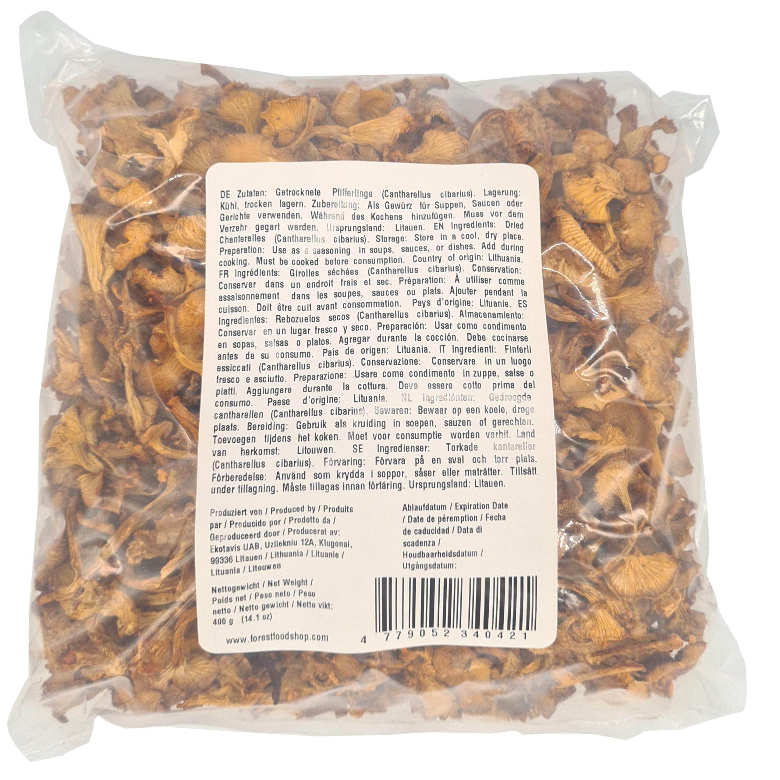 Forest Food Shop Pfifferlinge Getrocknet 400g – Handverlesen aus Wildwäldern, Luftgetrocknete Pilze, Bezogen von einem kleinen Familienunternehmen, Ideal zum Kochen und für Gourmet-Rezepte.