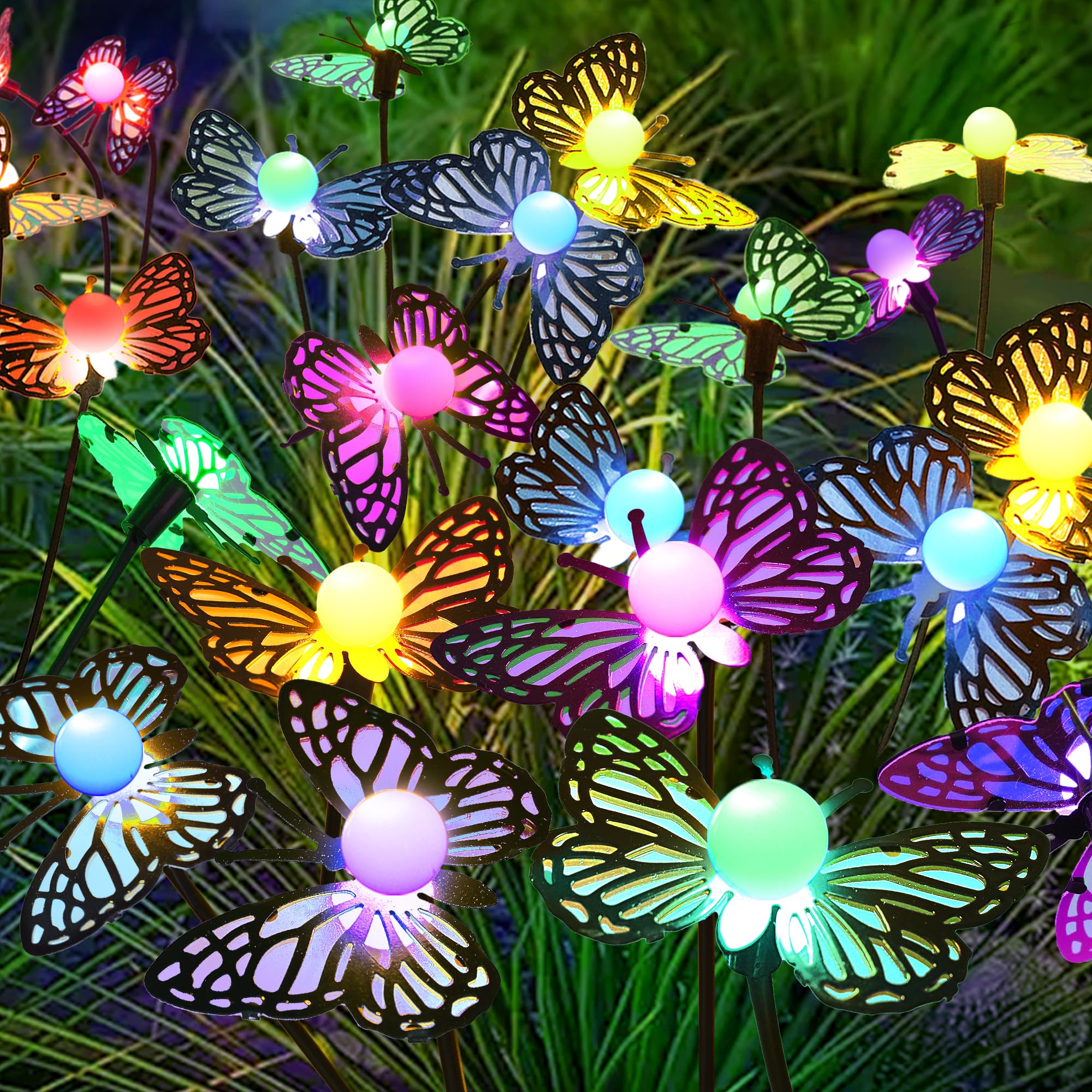 Amazon.co.jp: ソーラーガーデンバタフライライト、4パック32個のLED