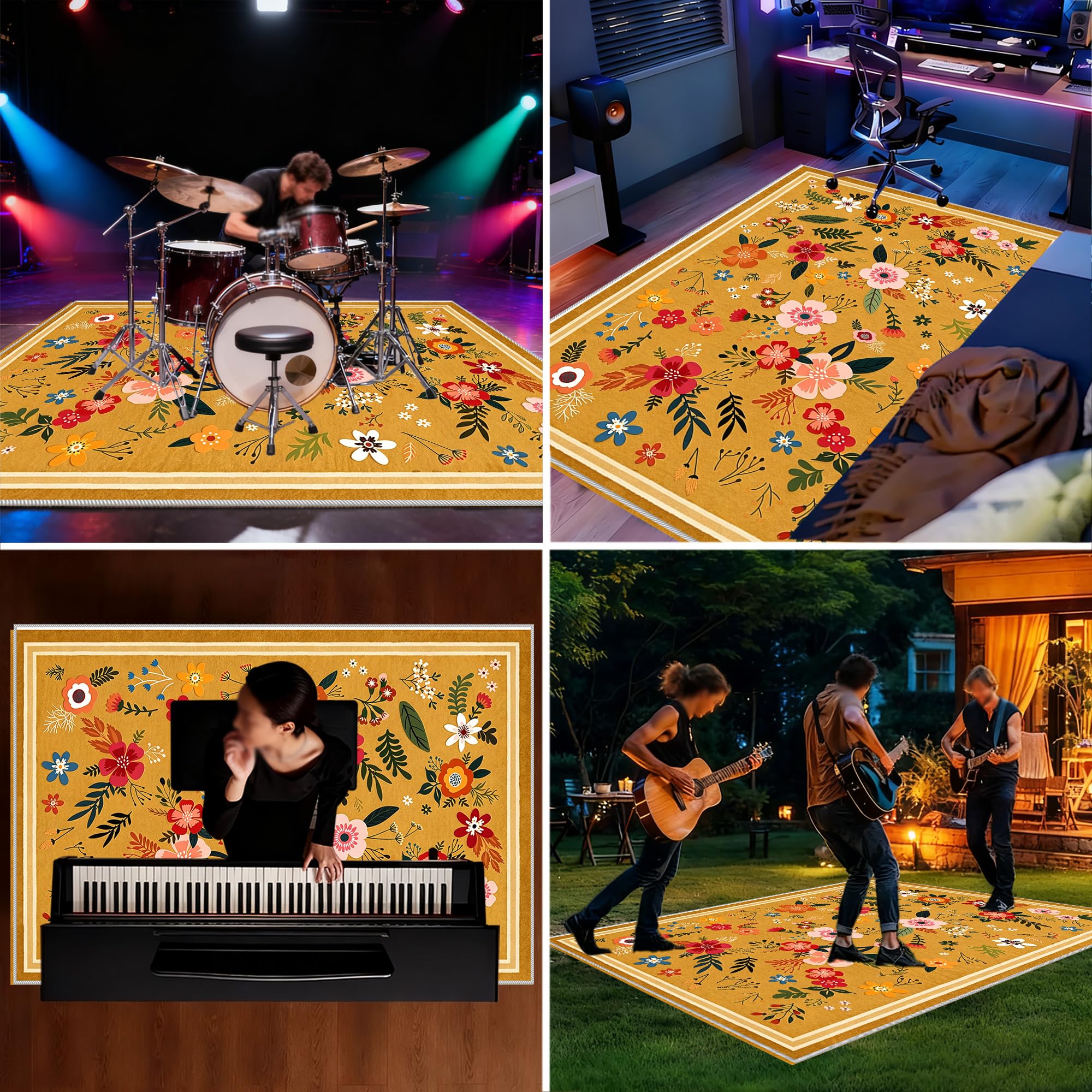 Schlagzeugteppich rutschfest Schlagzeug Teppich Drum Teppich Schalldicht Drum Teppich Matte Musikinstrumente Bodenmatte Schallschutz Akustik Teppich Rutschfester Drum Rug Trommelteppich 140 x 90 cm