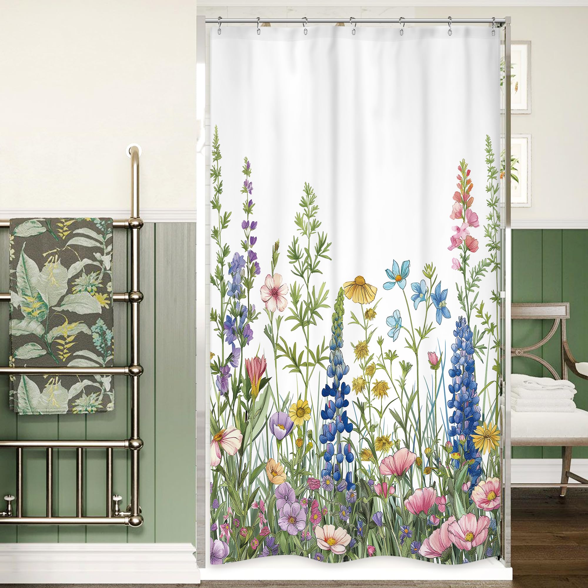 Riyidecor Small Stall Rv Wildflower Floral Shower Curtain for Bathroom Decor 36Wx72H Watercolor Flower Spring Botanical Plant Rustic Nature Art
