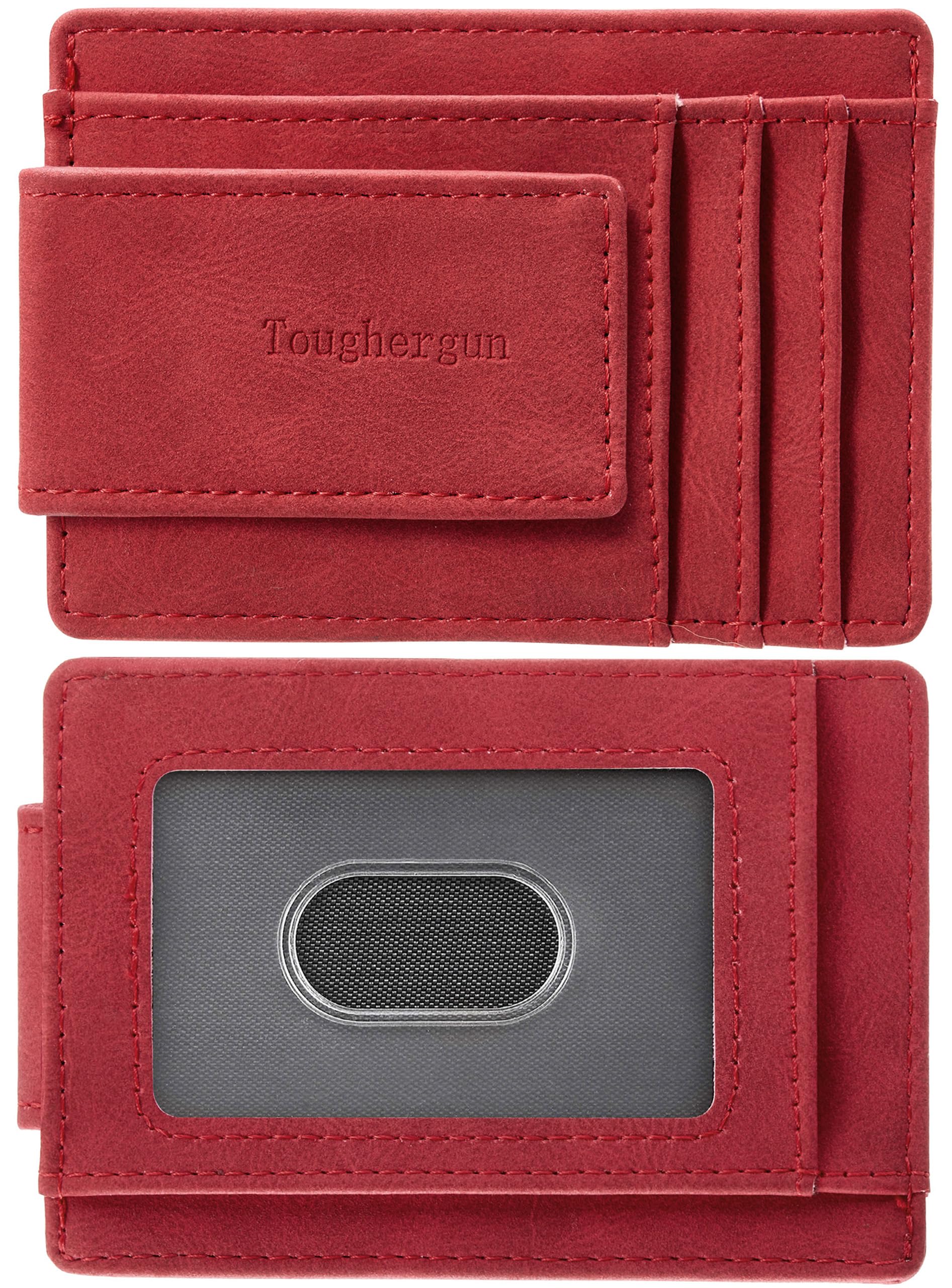 ToughergunSlim Minimalist Wallet for Men with Magnetic Money Clip Leather Wallet, Credit Card Holder RFID Blocking Front Pocket Holds Cash and Cards