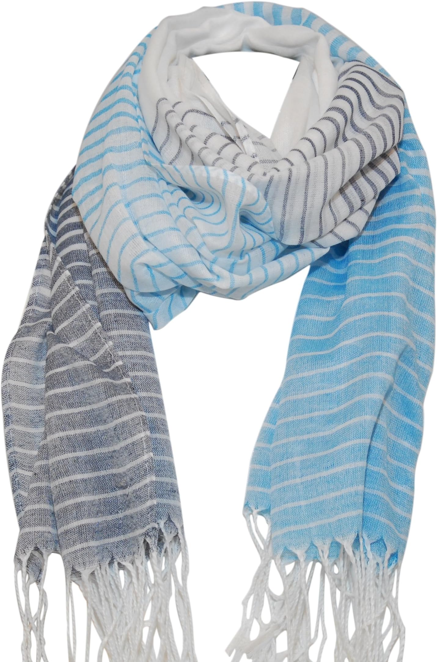 Women's Designer Pashmina Scarf / Shoulder Wrap Shawl in White-Blue. (Also browse for Beige, Coral Red, and Green). A Classy Fashion Accessory by Luciano Caruso.