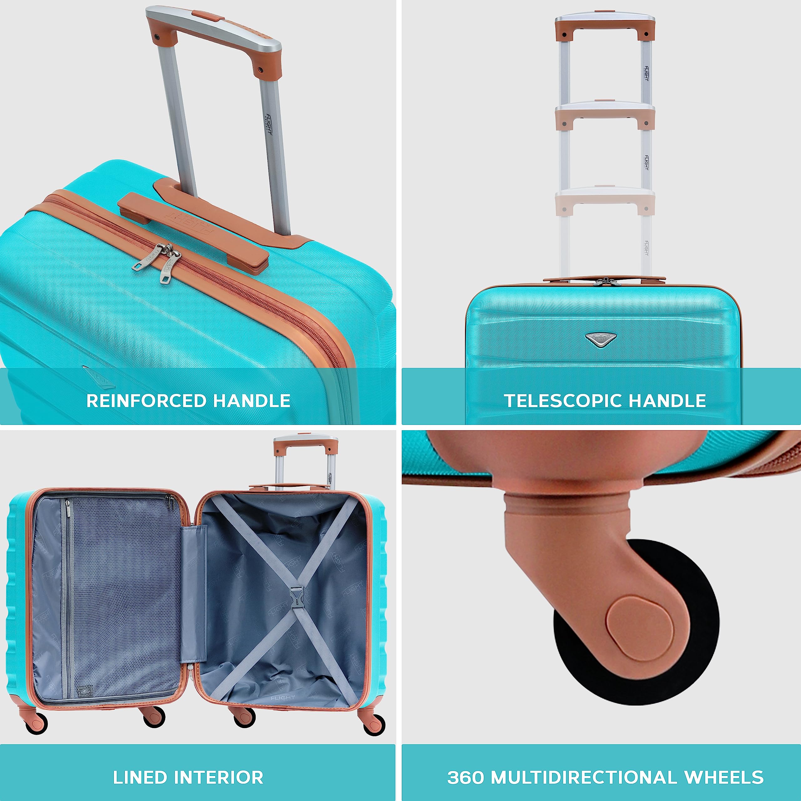 Flight Knight 56x45x25 EasyJet Cabin Bag, Jet2, British Airways Suitcase - Lightweight Small Durable 4-Wheel Cabin Case, Maximum Carry-On Size, ABS Hard Shell, 10kg Hand Luggage Bag- 56 x 45 x 25 — view 7