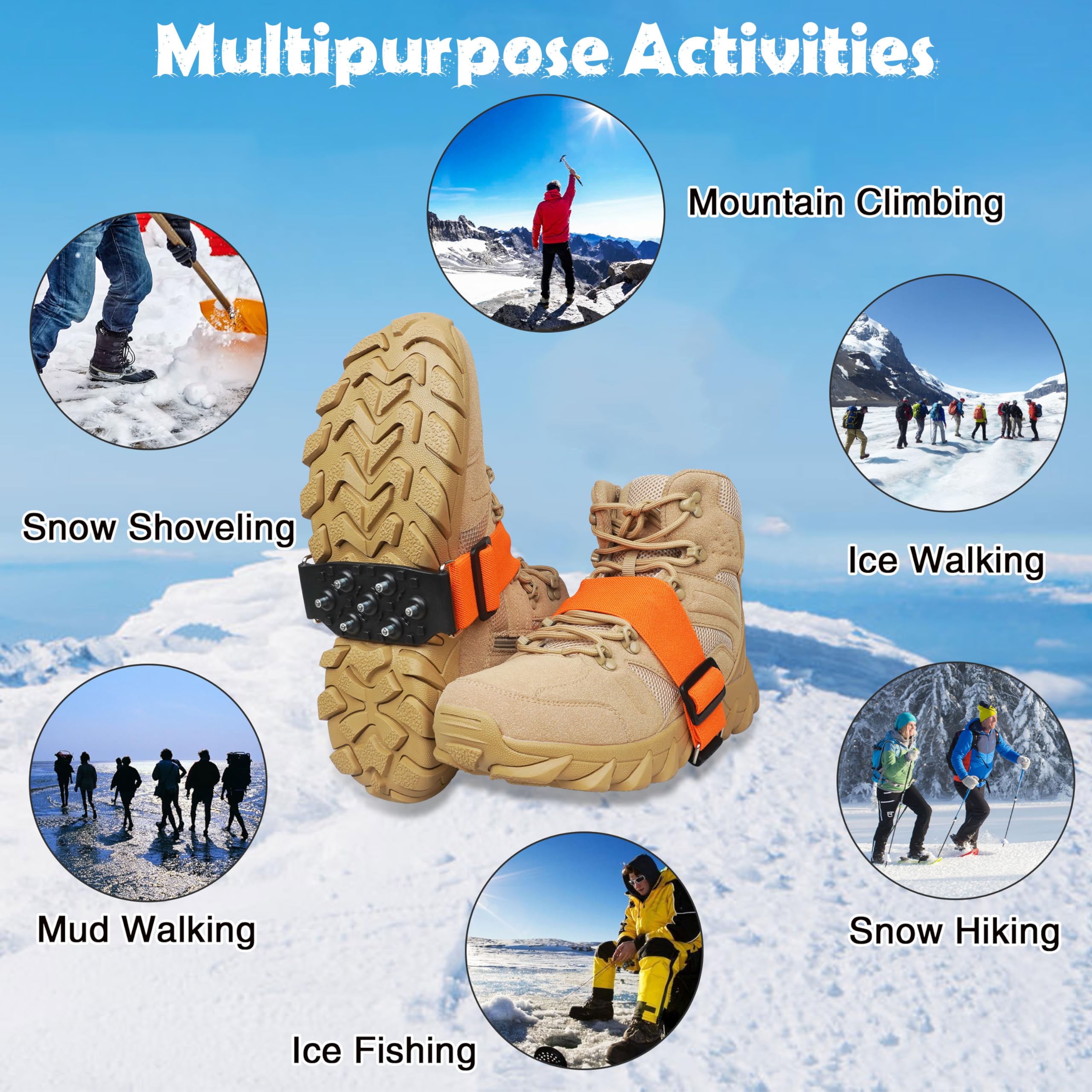 Ice Cleats Midsole Snow Traction Cleats for Walking on Snow and Ice Anti Slip Crampon with Adjustable Straps 7 Tungsten Studs for Secure Grip Anti Slip Crampons for Walking Jogging Hiking