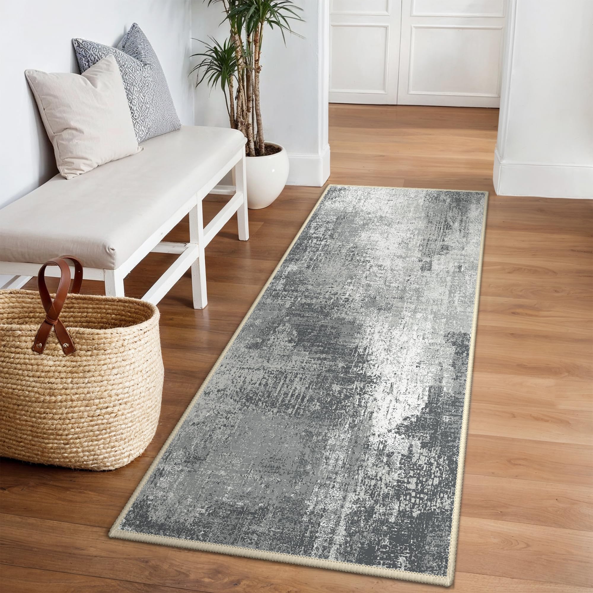 BEIMO Runner Rugs for Hallway 80x150cm, Non-Slip Extra Long Washable Runner Rugs Soft Low Pile, Modern Abstract Rug Carpet Runners for Entryway Kitchen Bedside Laundry Room, Pearl Grey โ image 1