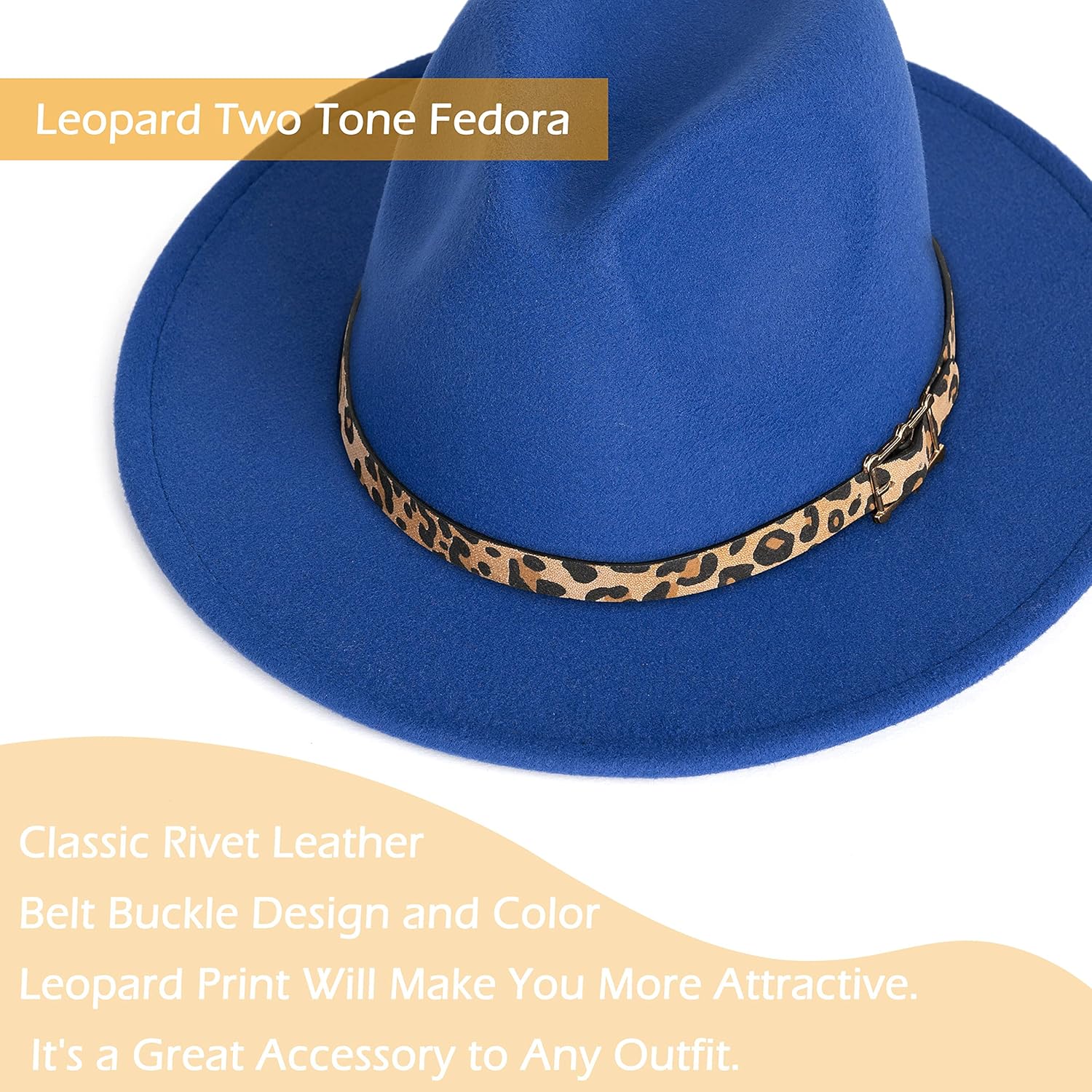 Gossifan Women Two Tone Wide Brim Fedora Felt Panama Hats Classic Belt Buckle - Image 2