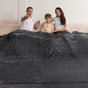 Oversized King Fleece Blanket 120x120 Inches, Seamless Soft Cozy 3D Jacquard Flannel Blanket 10x10 Extra Large for Bed, Sofa, Couch, Travel & Camping, California King Throw, Dark Grey - Waffle