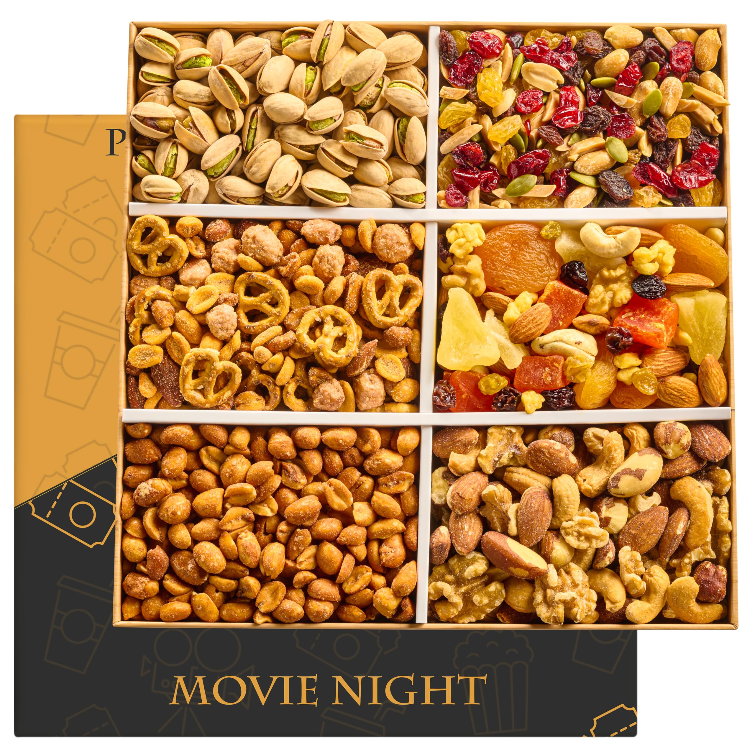 Luxurious Treats Movie Night Gift Basket - Gourmet Mixed Dried Fruit & Nuts Variety Box, Healthy Gifts Dad Men Women Fathers Day Gift Ideas