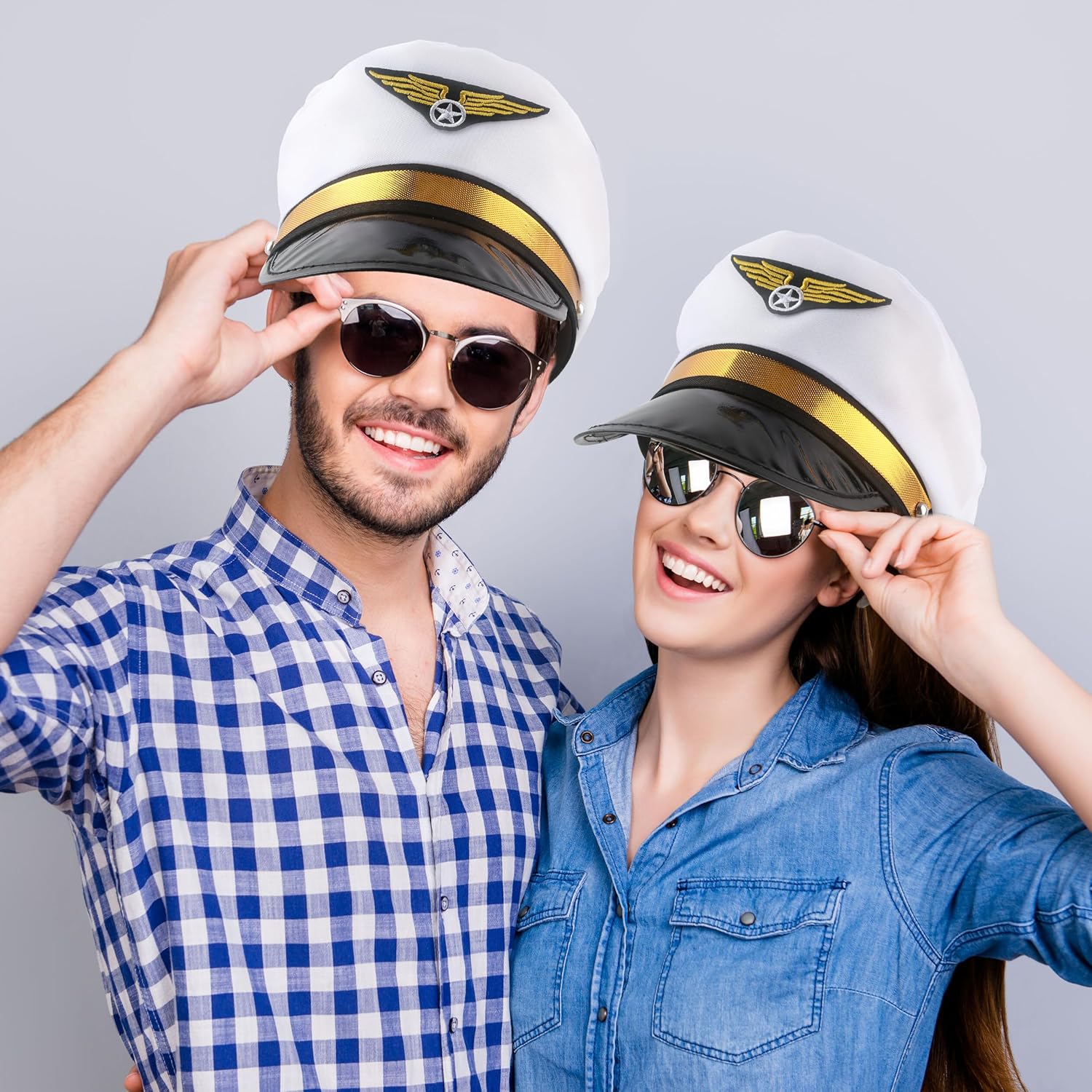 8 Pack Adult Pilot Hat Airplane Captain Hat Costume Accessories for Men Women Halloween Cosplay Party Supplies